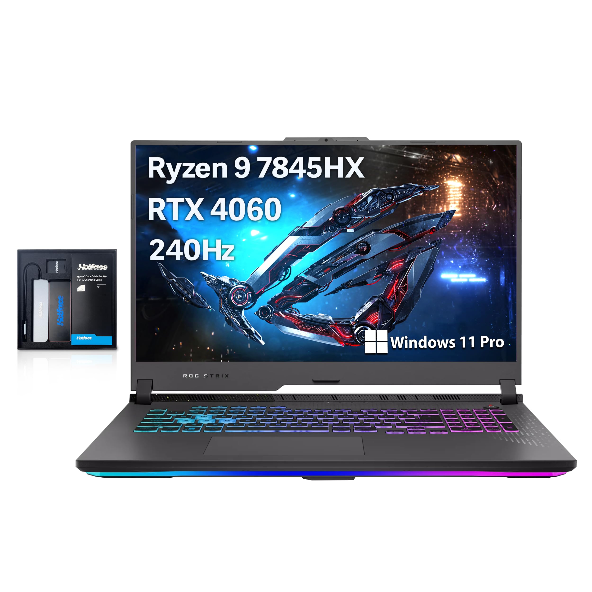 ASUS ROG Strix G17 17.3" QHD 240Hz Gaming Laptop, AMD Ryzen 9-7845HX, 64GB DDR5, 4TB PCIe SSD, NVIDIA GeForce RTX 4060, RGB Backlit Keyboard, Win 11 Pro, Gray, 128GB Hotface Extension Set