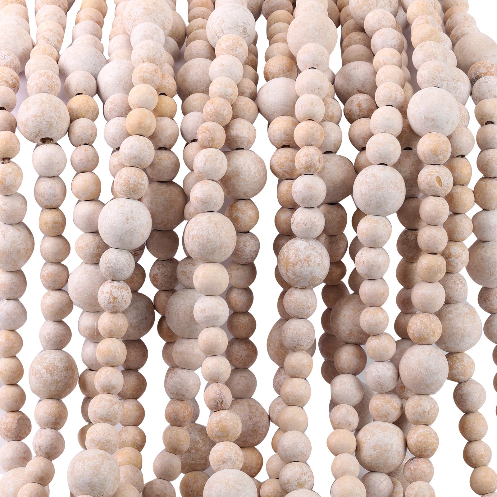 Guirlande de perles en bois de Noël de 12,5 m – Décoration de vacances de ferme pour arbre, cheminée, escalier – Fournitures de décoration de Noël extra longues et rustiques (perles en bois vintage)