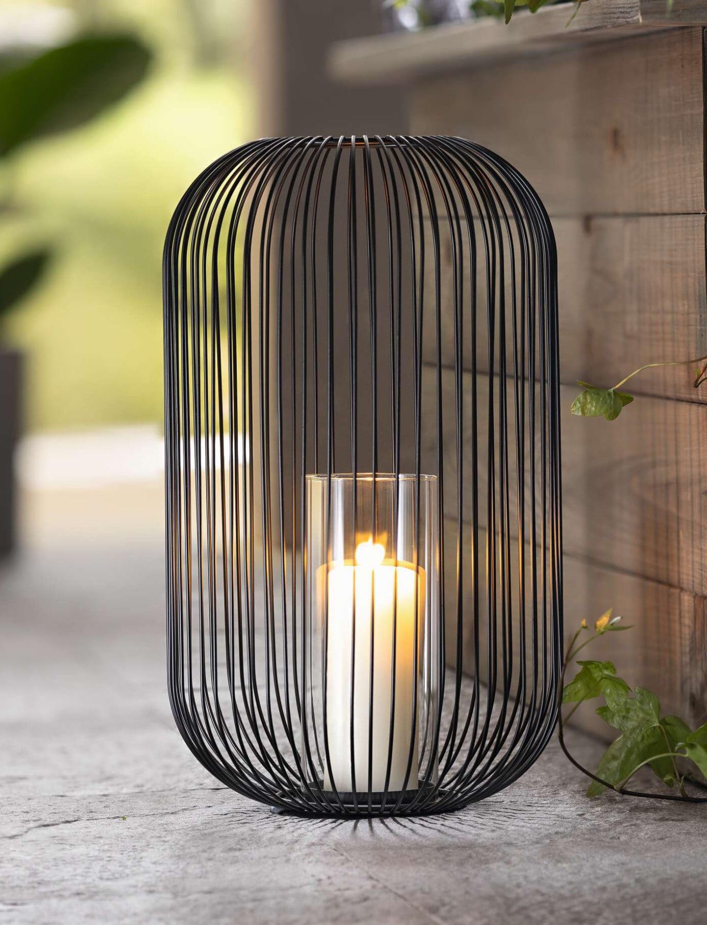 Metall Kerzenständer Atmosfera 41 cm hoch, schwarz & Glas Windlicht