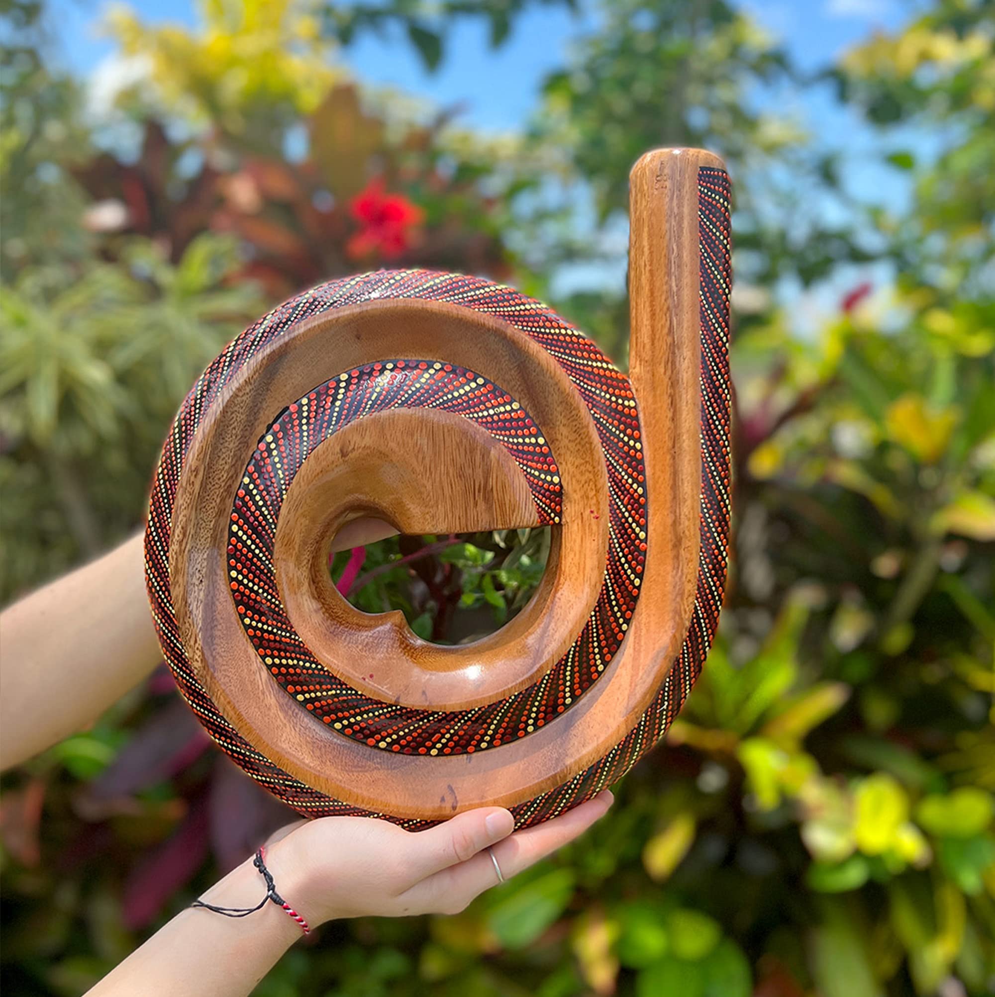 LIDAH® Didgeridoo Instrument - Spiral Travel Digeridoo - 36 Cm Compacte Australian Muziekinstrumenten Handgeschilderd Mahonie