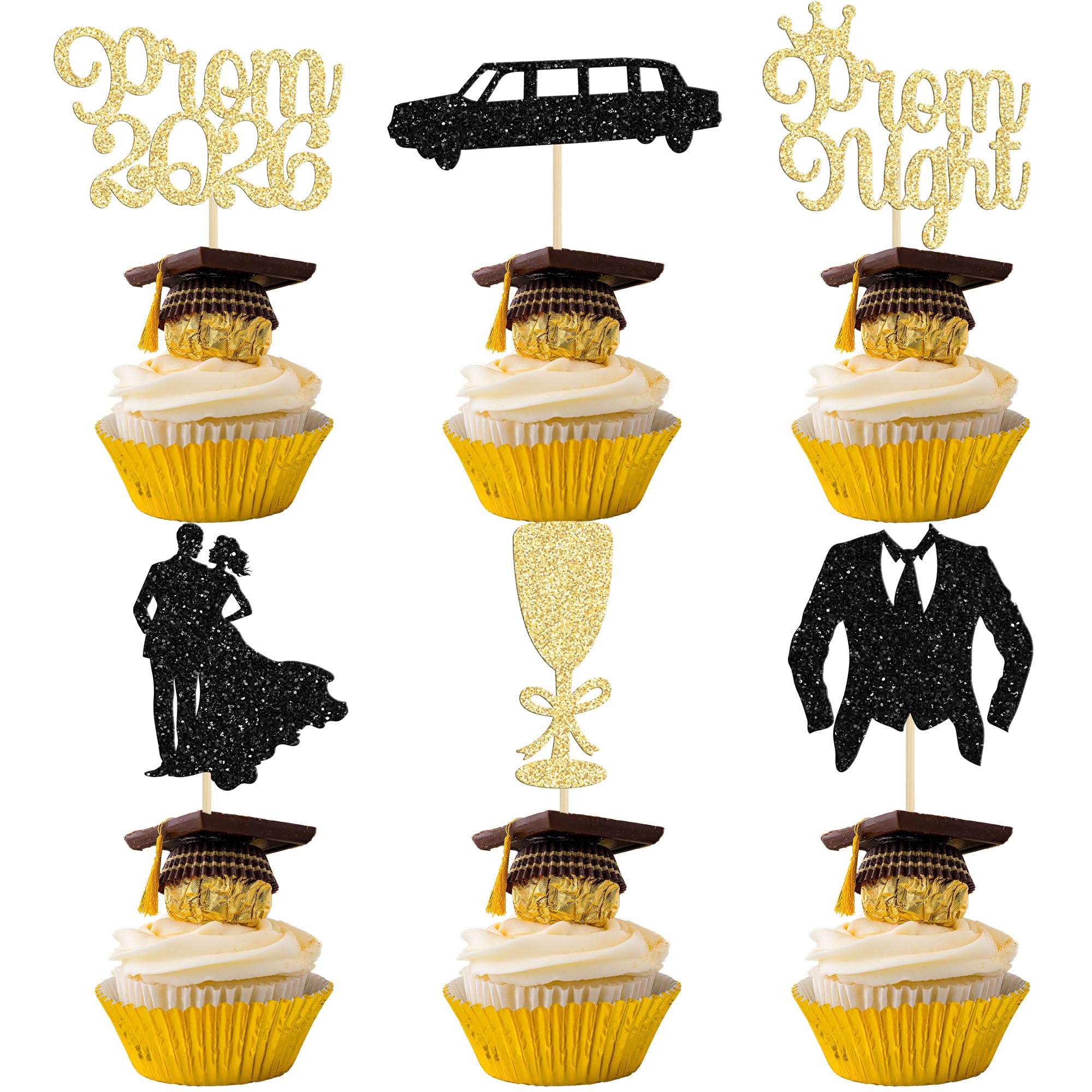 Gyufise 24Pcs Prom Cupcake Topper Prom Decorations for Party 2026 Graduation Cupcake Topper 2026 Graduation Decorations Class of 2026 College Graduation Decorations Party Decorations