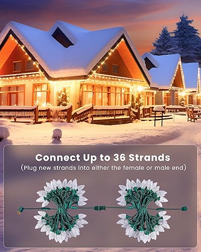 Miniatura 4 de SURAIELEC Luces de Navidad blancas cálidas, para exteriores, 68 pies, 100 luces LED C9 para árbol de Navidad, casa, patio, decoración de fiesta de