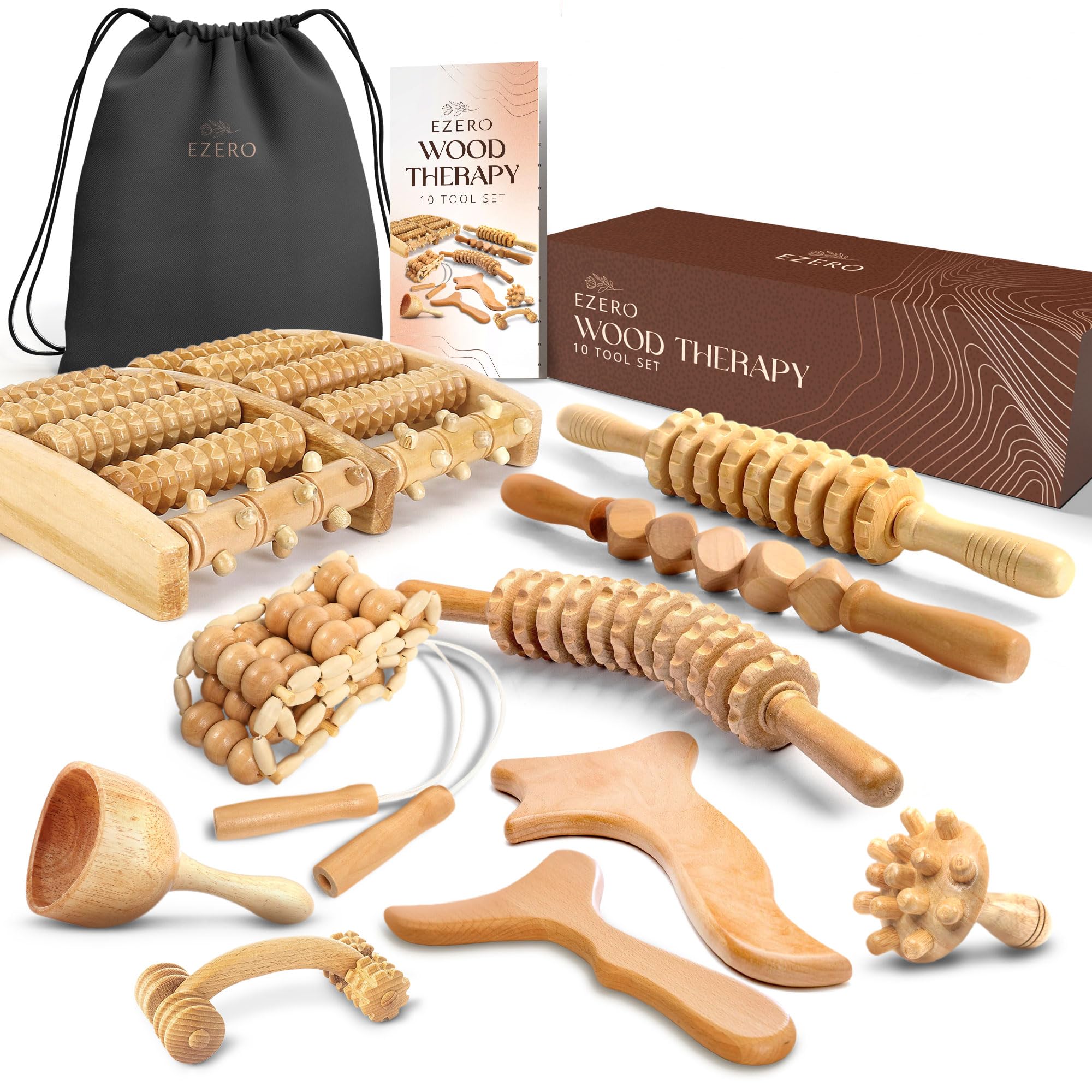 Ezero Maderoterapia Kit Maderoterapia Corporal 10 Piezas - Masajeador Anticelulitico, Rodillo Masaje Muscular, Ventosa Celulitis, Masajeador Celulitis Piernas Y Gluteos
