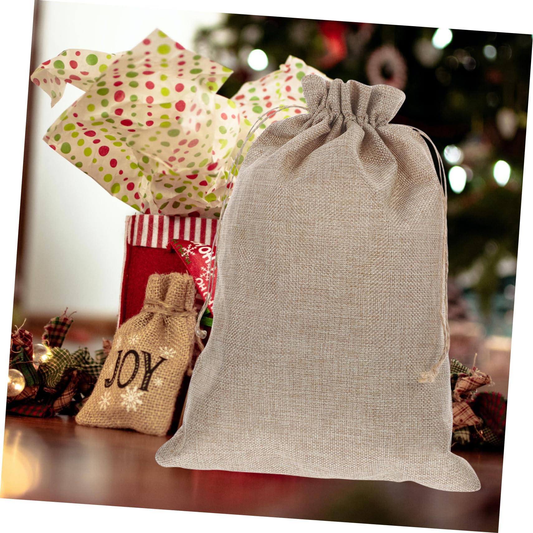 WRITWAA 10pz Sacco Regalo in Iuta Cordino, 10x14 Pollici, Borse Regalo in Iuta e Cotone per Candele, Feste Tematiche, Compleanni, Matrimoni, Natale