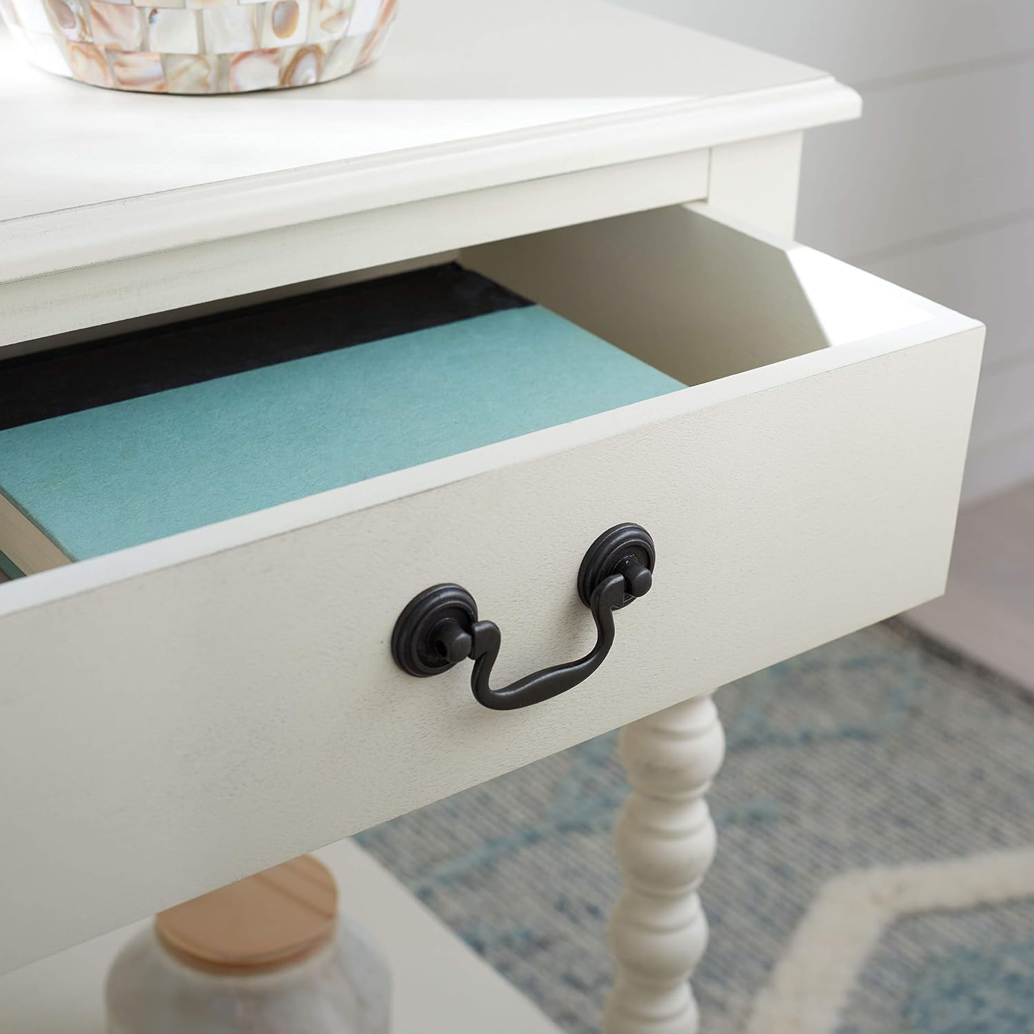 SAFAVIEH Furniture - Athena 1-Drawer Accent Table - Distressed White - Solid Wood - Farmhouse Classic Design - Ideal for Living Room, Entryway, Home Office, 19"W x 15.8"D x 26"H (ACC5703A)