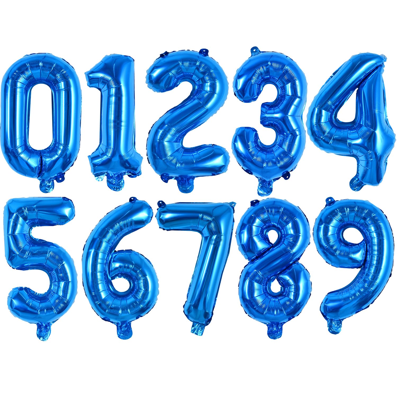 TONIFUL Balloons 16 Inch Blue 0-9 Number Mylar Foil Balloons 10 Pcs Blue Custom Digital Balloons for 2026 New Year Eve Birthday Engagement Graduations