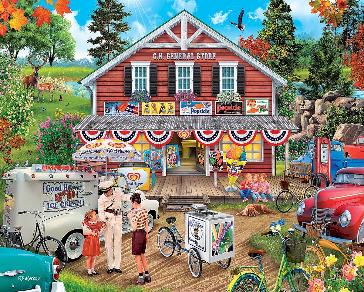 White Mountain 1000 Piece Jigsaw Puzzle Nostalgic Americana Scene Puzzles with Large Pieces for Adults and Family 24"x30" - Good Humor General Store