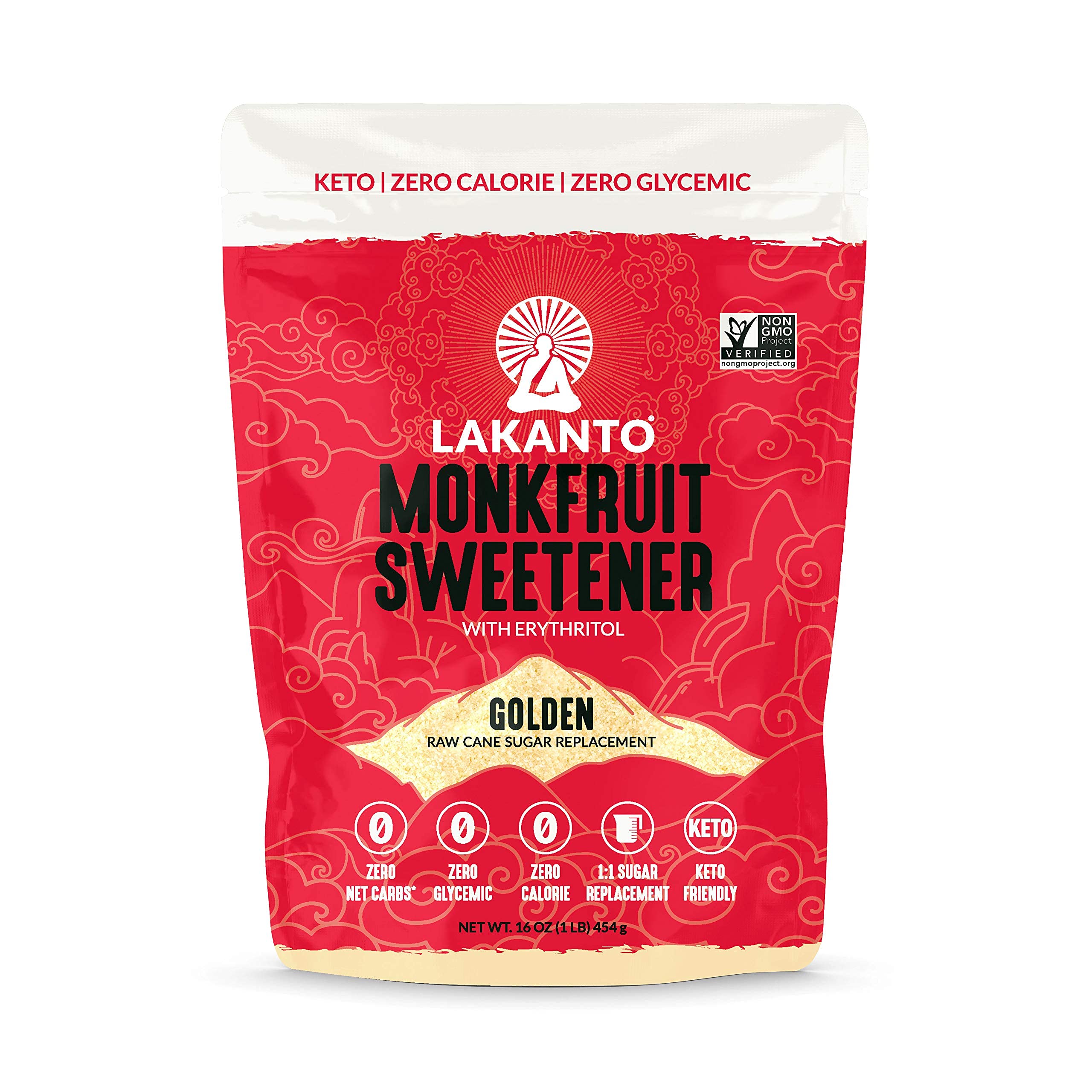 LakantoMonk Fruit Sweetener 1:1 Raw Cane Sugar Substitute Zero Calorie Keto Diet Friendly Zero Glycemic, Baking, Extract (Golden)