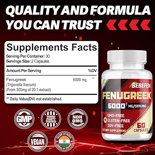 Miniatura 2 de BEBEFEN Cápsulas de fenogreco 6000 mg - Suplemento dietético para la digestión, la salud de la mujer y el bienestar general - Vegetariano, sin OMG