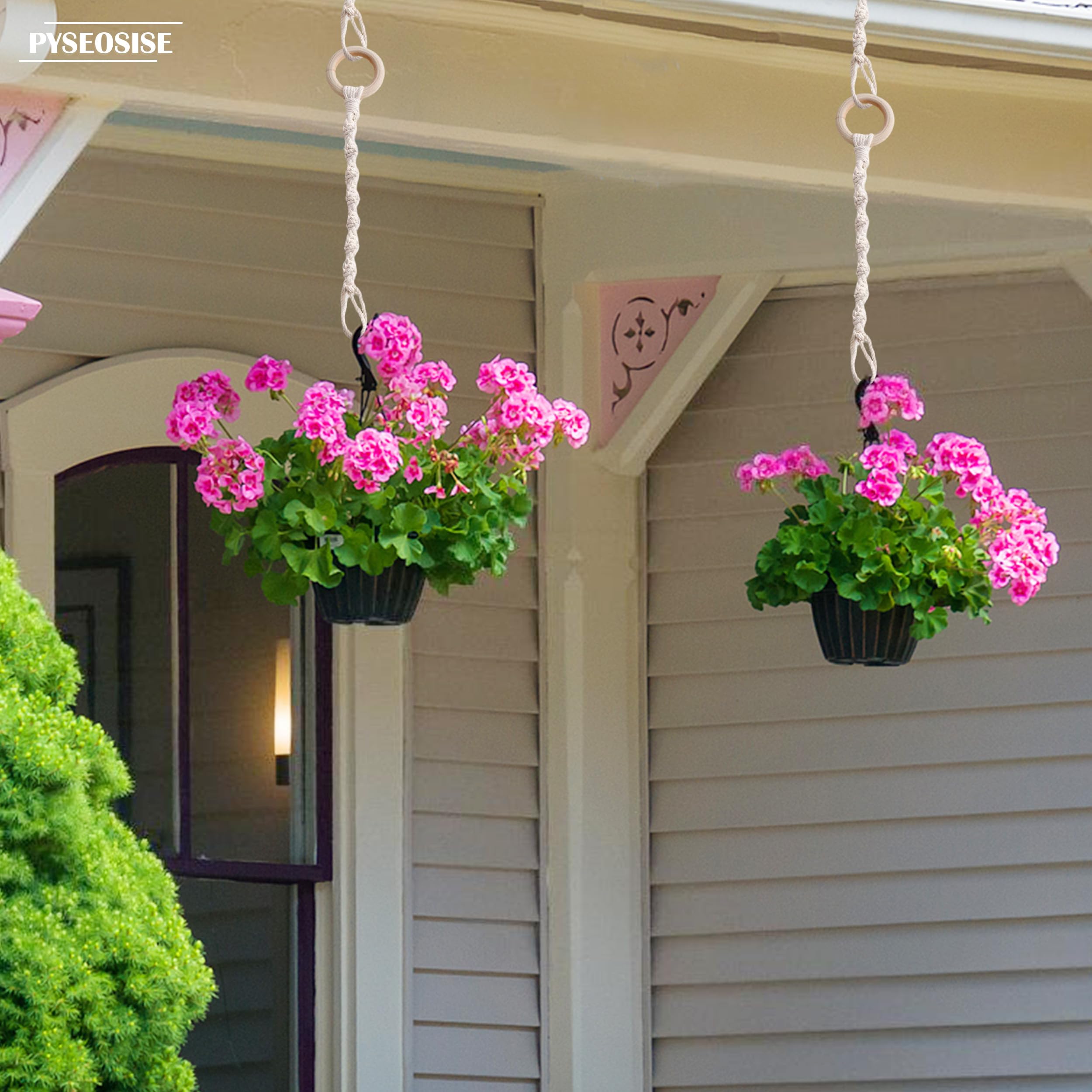 Rallonges de Suspension Plante, 6 Pièces Support de Plantes Macramé, Suspension Pot de Fleurs en Corde de Coton Beige Style Bohème avec Crochets pour Extérieur Jardin et Balcon