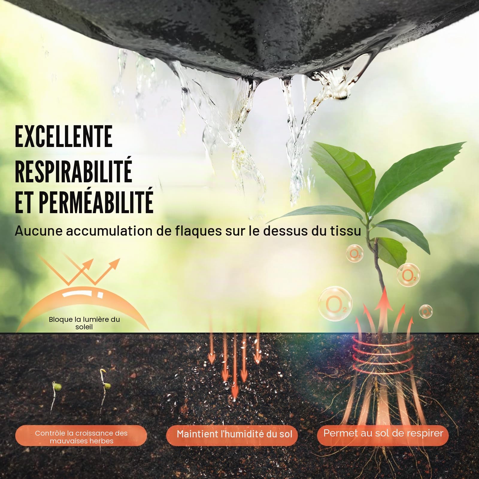 VEVOR Géotextile Non Tissé 1,2x30,5 m Toile de Paillage Anti-Mauvaises Herbes 271 g/m² Noir