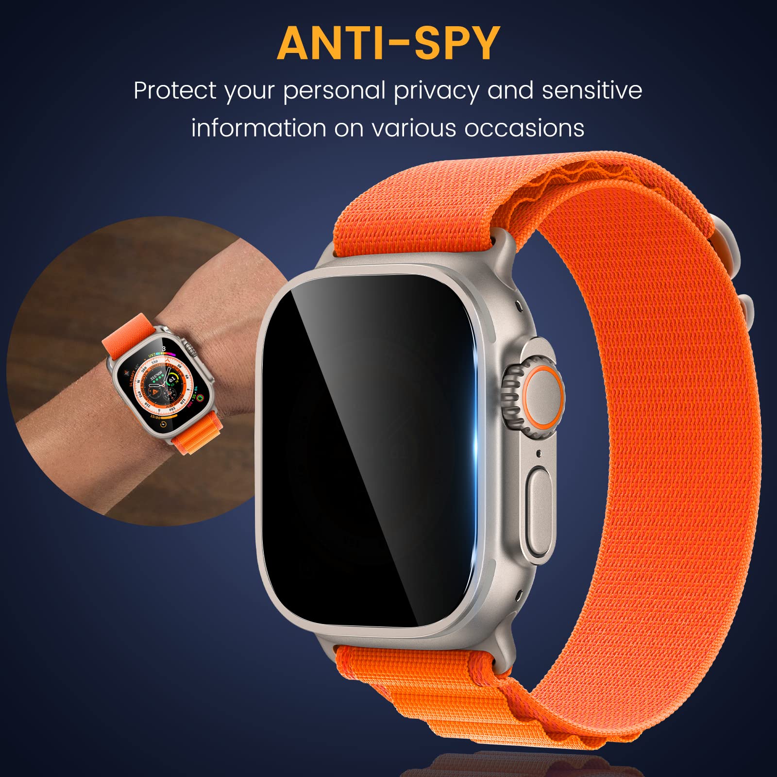 Paquete de 3 protectores de pantalla de privacidad para Apple Watch Ultra 3 de 49 mm, protector de pantalla de vidrio templado antiespía, resistente a los arañazos, impermeable, antiespía, para