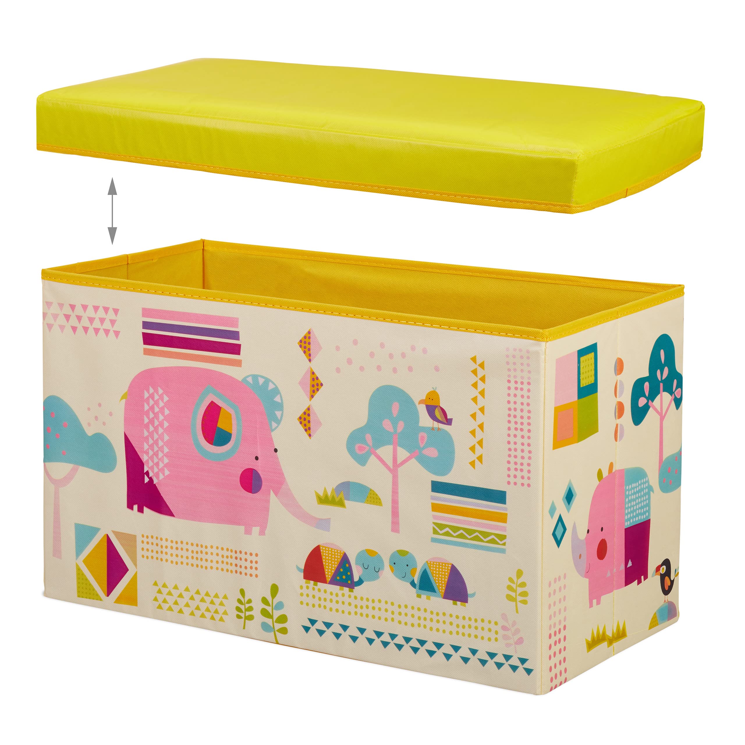 Relaxdays Pouf per Bambini, Contenitore per Giocattoli, Pieghevole, per Bimbi e Bimbe, Salvaspazio, Animali, Colorato, 50 litri