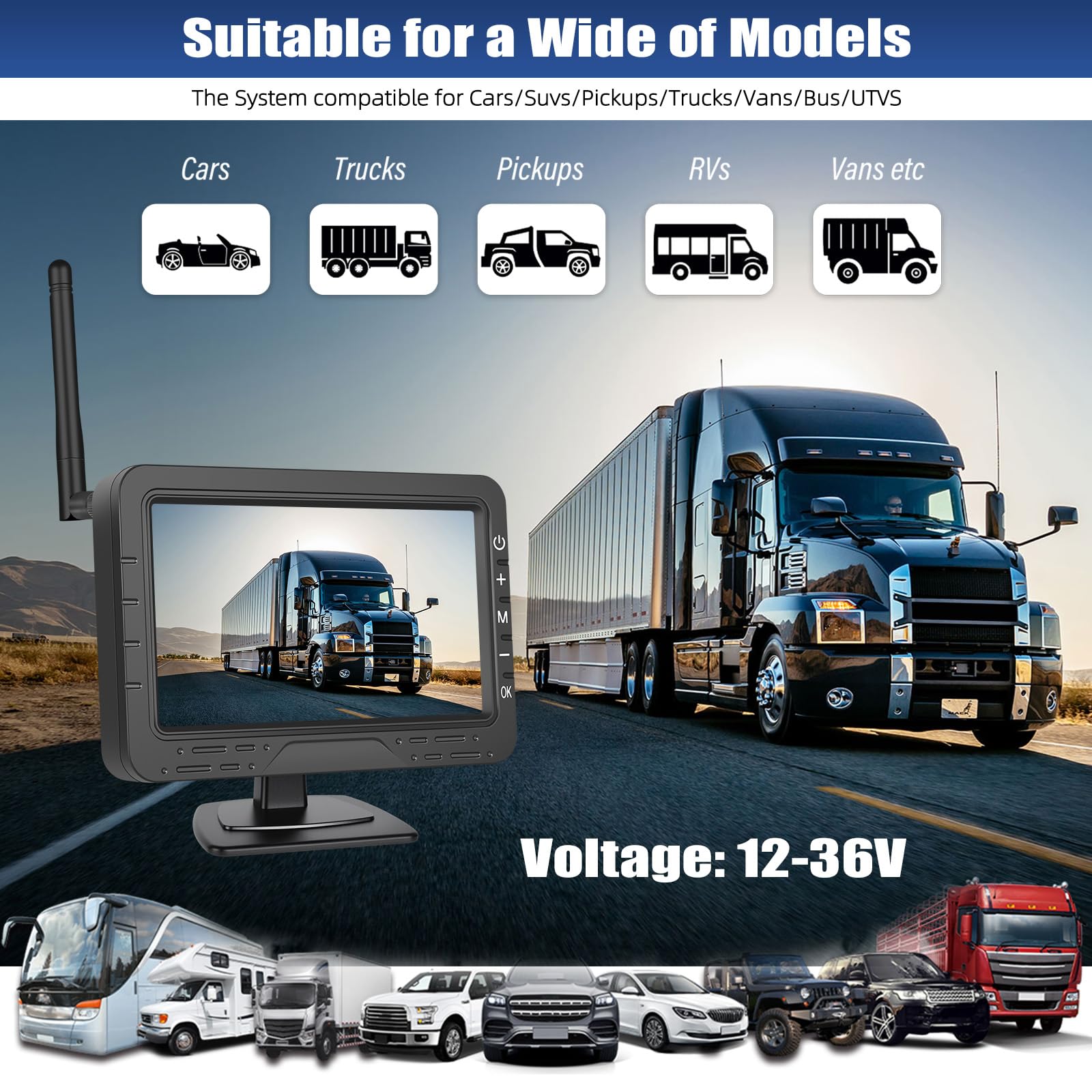 CAMECHO 4.3 Pouces sans Fil Camera de recul avec Moniteur & IP68 étanche, Vision de Nuit caméra de recul DIY Aide à la Marche arrière & Image Flip pour Voiture/Véhicule/Camion/Van/Caravane SUV-12V