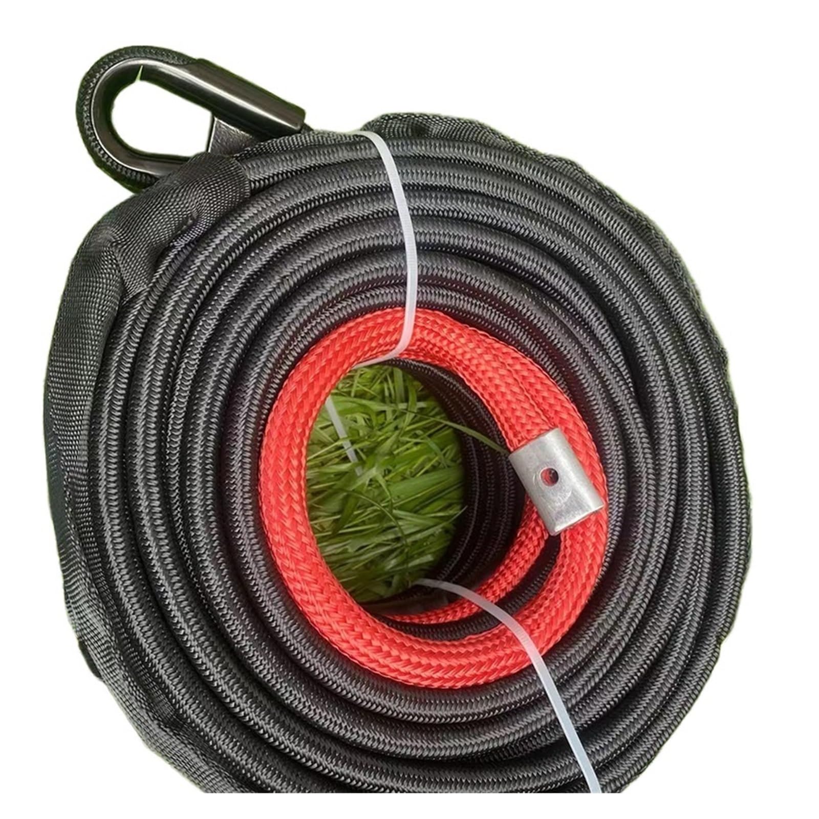 Kit de corde de treuil synthétique Corde de remorquage 10mm x 25M, 9,5 tonnes, for SUV, auto-assistance, corde moléculaire très élevée, crochet de remorquage, banderoles, Double treuil(A)