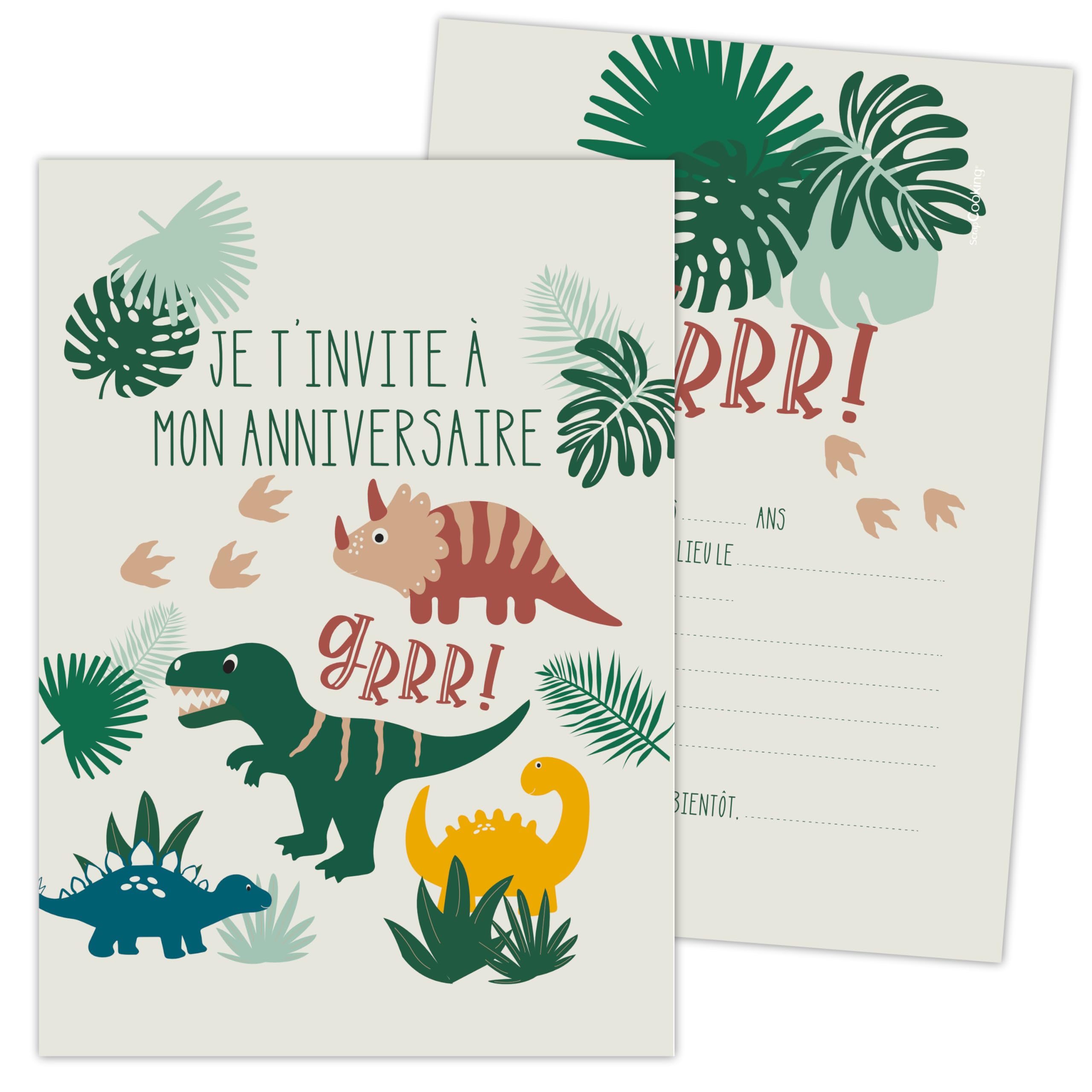SCRAP COOKING Scrapcooking – 8 Dinosaur Invitation Cards – Dinosaur Birthday Invitations – 0264