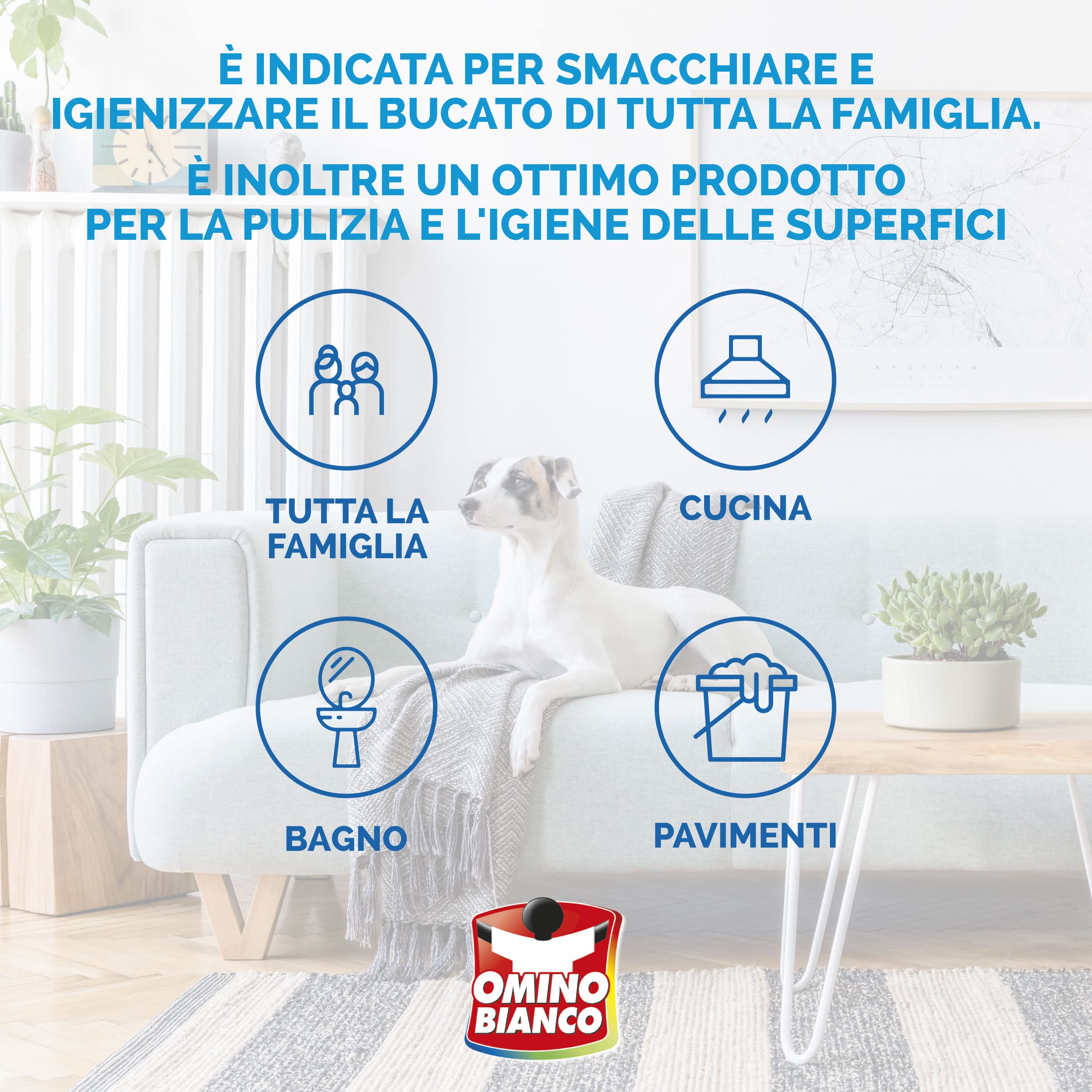 Omino Bianco - Candeggina suave con tecnología Disolver manchas, acción quitamanchas e higienizante, eficaz a bajas temperaturas, esencia de musgo blanco, 2000 ml x 6 paquetes