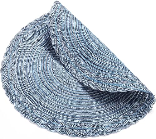 Miniatura 3 de SHACOS Juego de 6 manteles individuales redondos, trenzados, lavables, resistentes al calor, 15 pulgadas, para mesa de comedor, color beige