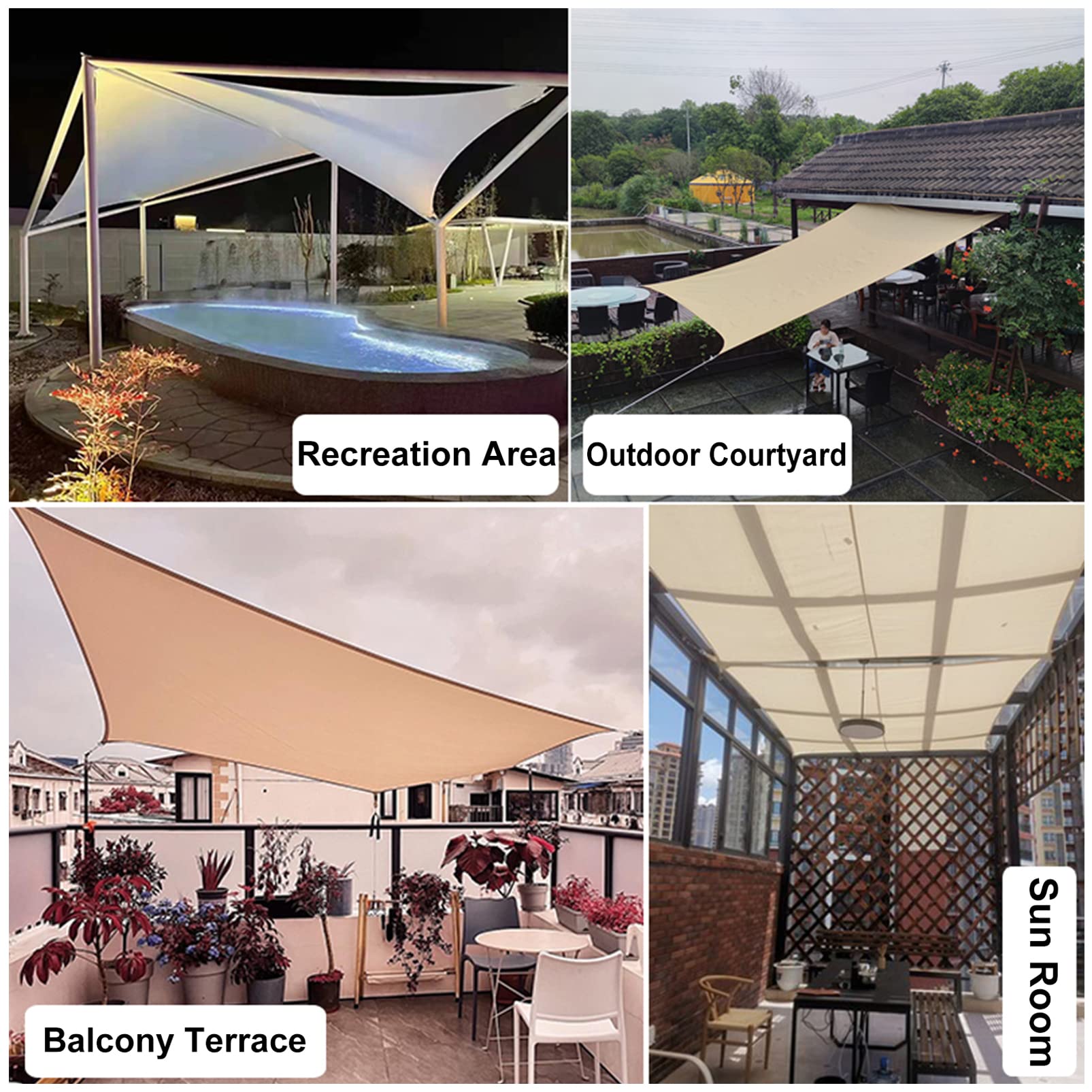 Sand Sun Shade Sail Prostokąt poliester tkanin Oxford Suncreen Arecreen Pergola Shade Żagle Balkonik UV Waterproof For Yard Patio Lawn Garden Outdoor, wiele rozmiarów