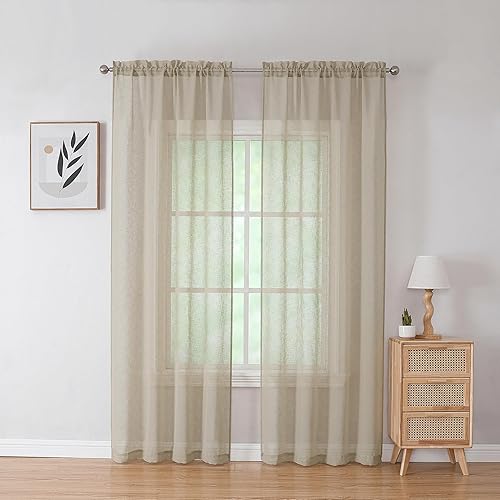 Miniatura 2 de Chyhomenyc Dianna - Cortinas transparentes de lino sintético de 84 pulgadas de largo, 2 paneles, con textura de flameado para filtrado de luz,