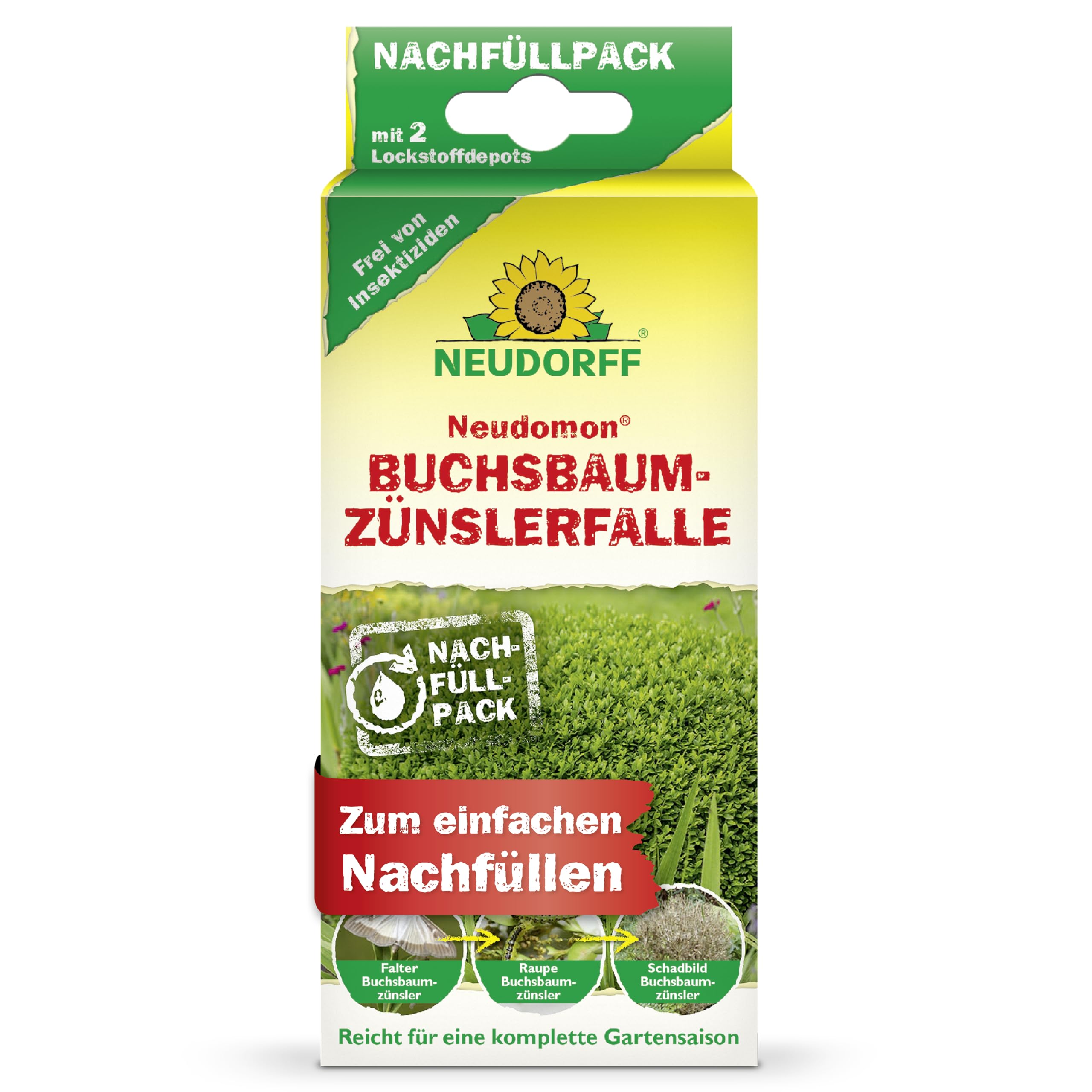 Neudorff Neudomon BuchsbaumzünslerFalle Nachfüllpack– Zum einfachen Nachfüllen der Zünslerfalle, insektizidfrei, 2 Stück