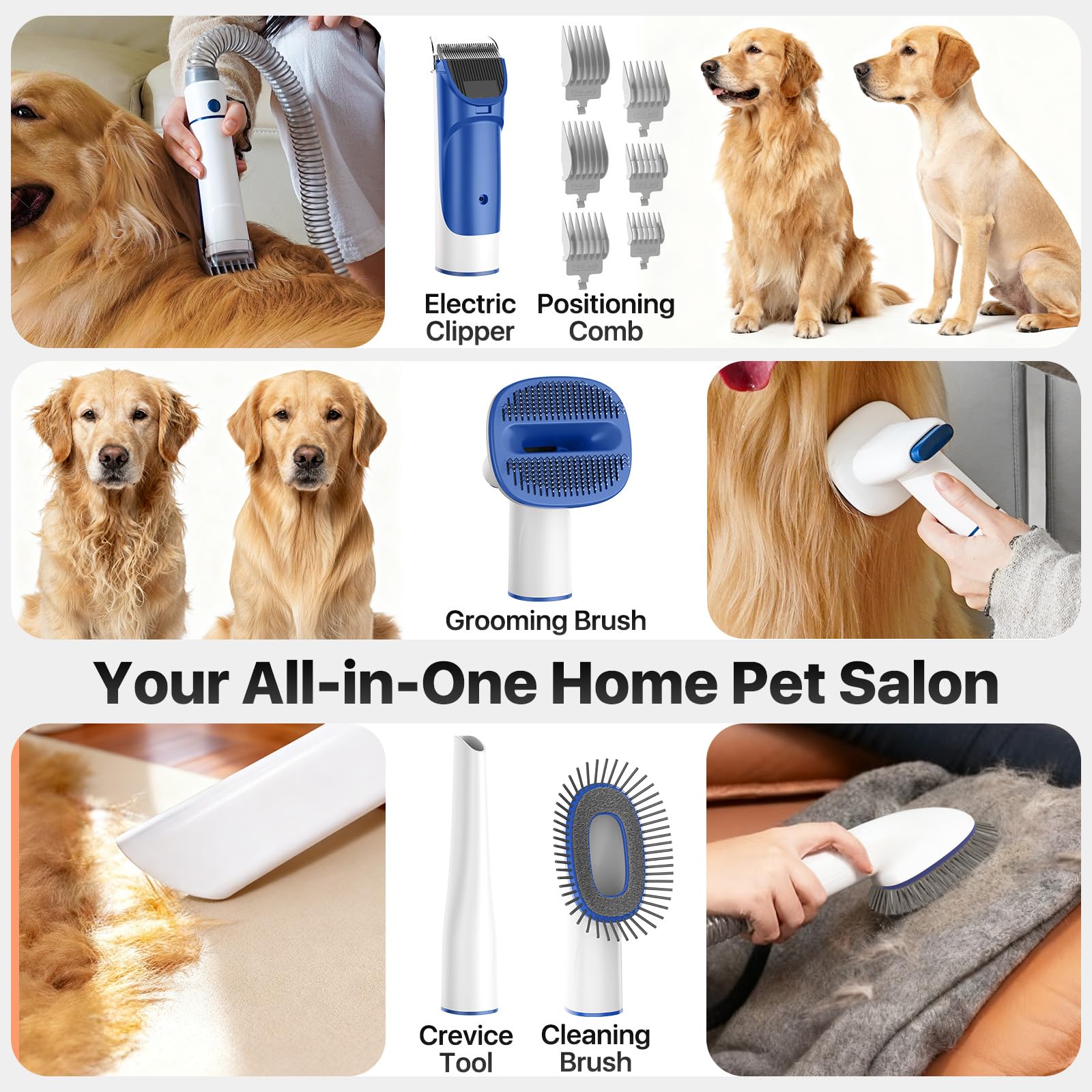 Dog Grooming Kit with Vacuum, 15000Pa Pet Hair Clipper and Shedding Brush, 50dB Low Noise, 2L Capacity, White - image 3