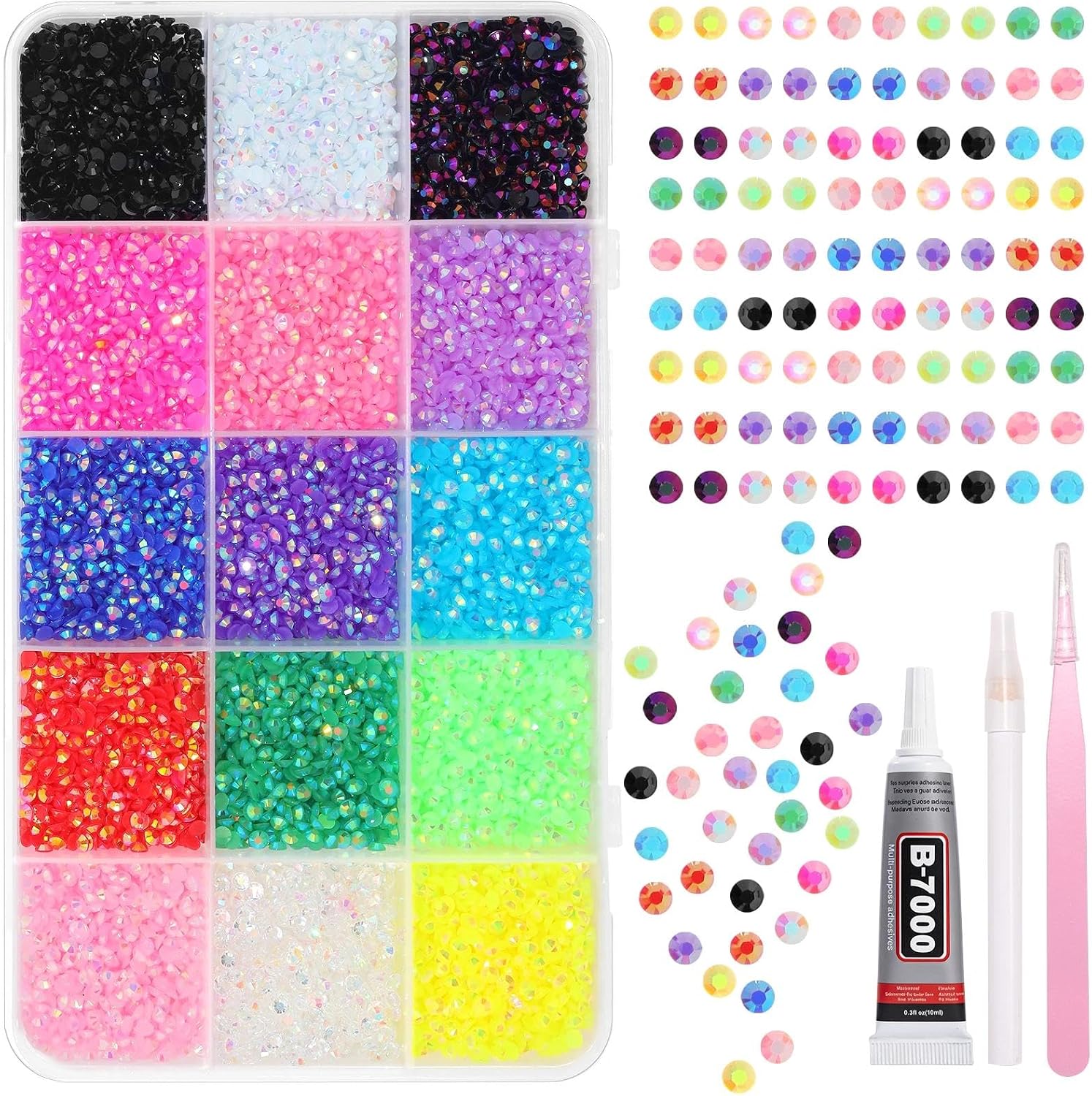 15000Pcs Rhinestones for Bedazzling, 3mm Bedazzler Kit with Flatback Rhinestones, Multicolor Flatback Resin Jelly Gems for Crafting Book Crafts Clothing Shoes Fabric Nail Art Makeup