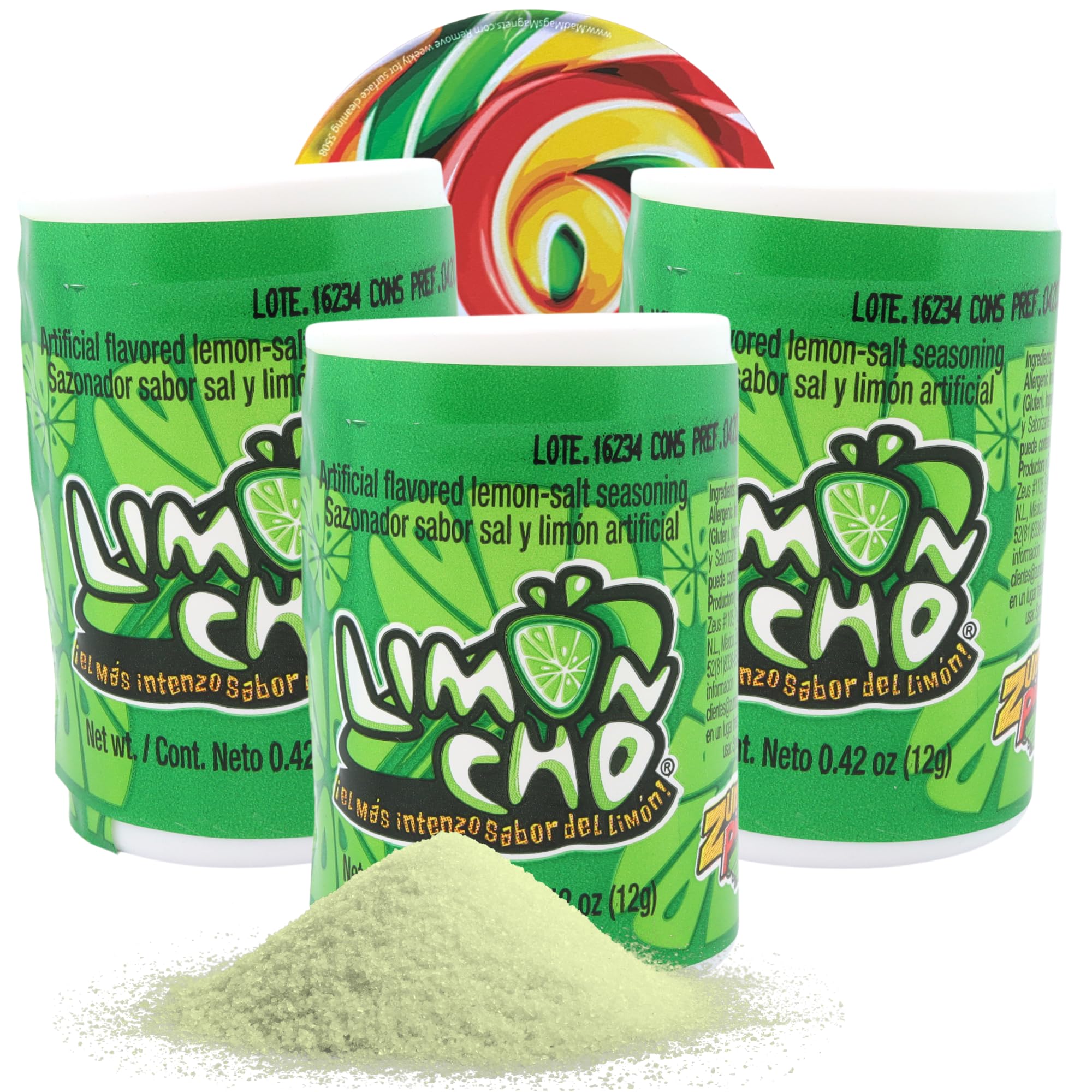 Needzo Lemon Lime Salt, Mexican Candy Cocktail Seasoning Blend, Margarita Drink Garnish, 0.42 Ounces (Pack of 3) Lollipop Swirl Sticker Included