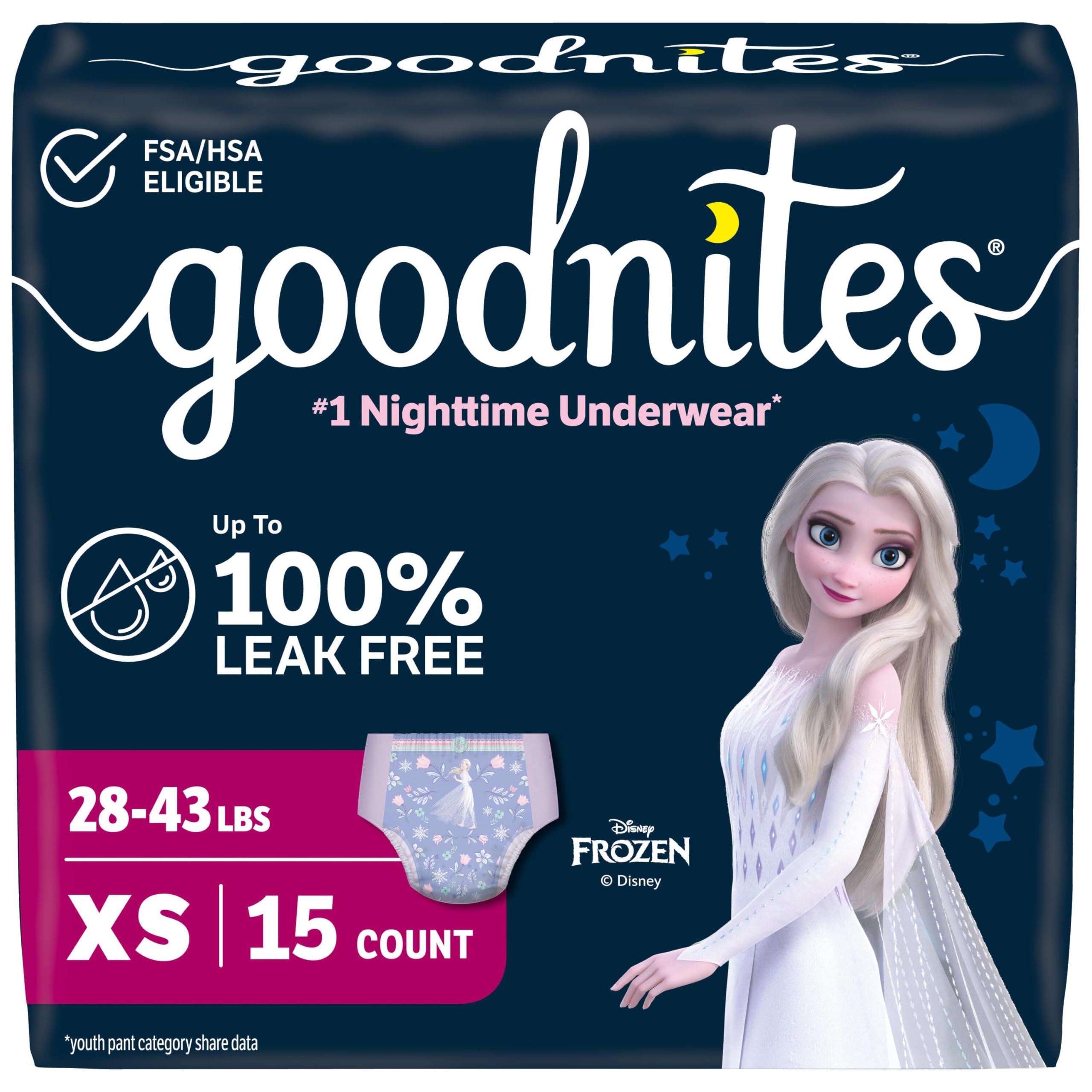 GoodNites Girls Nighttime Underwear, Size Extra Small, 15 Ct