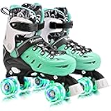 Kuxuan Skates Roller Skates for Girls and Boys Kids, 4 Sizes Adjustable Fun Kids Toddler Rollerskates with Light up Wheels for Teens Women Indoor Outdoor