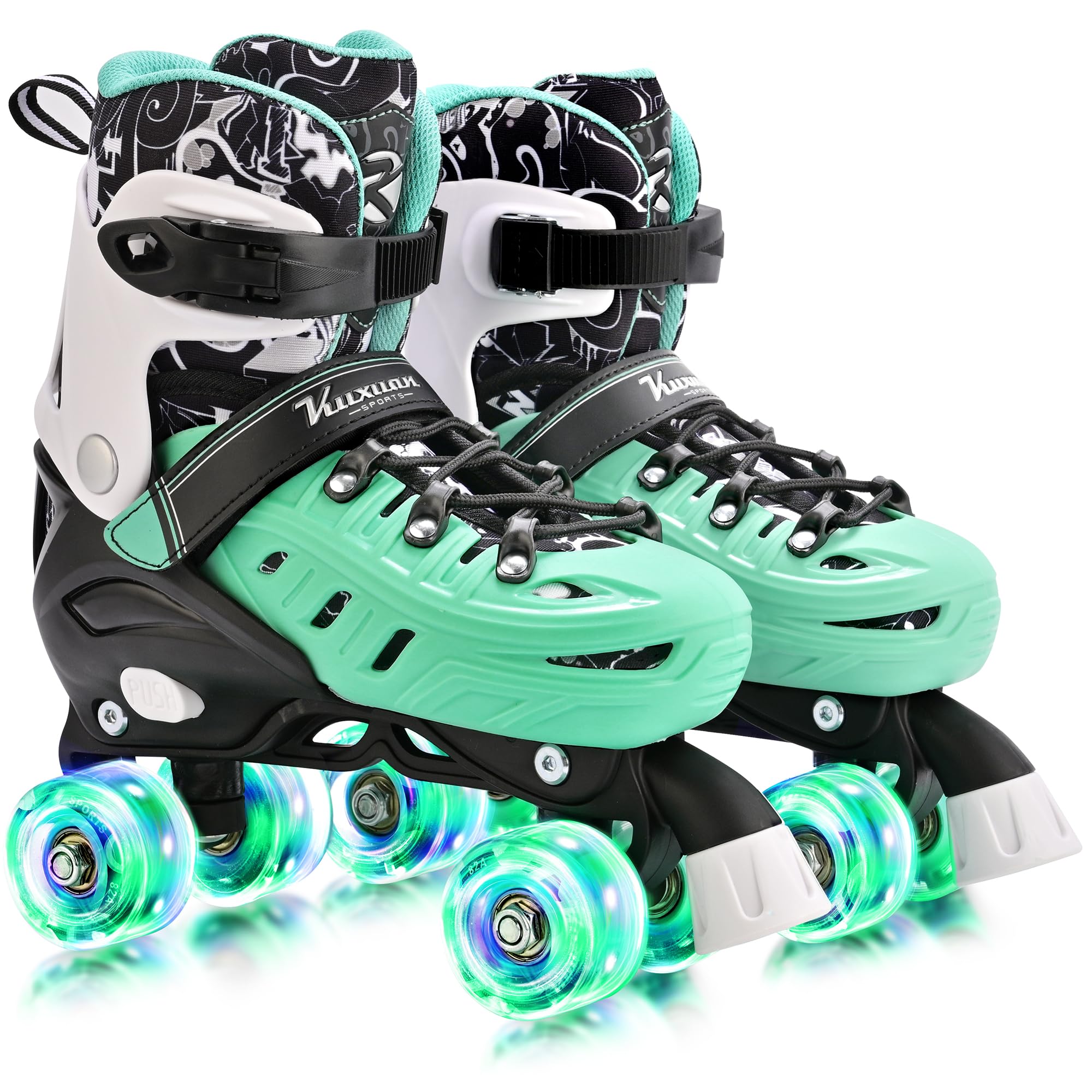 Kuxuan Skates Roller Skates for Girls and Boys Kids, 4 Sizes Adjustable Fun Kids Toddler Rollerskates with Light up Wheels for Teens Women Indoor Outdoor