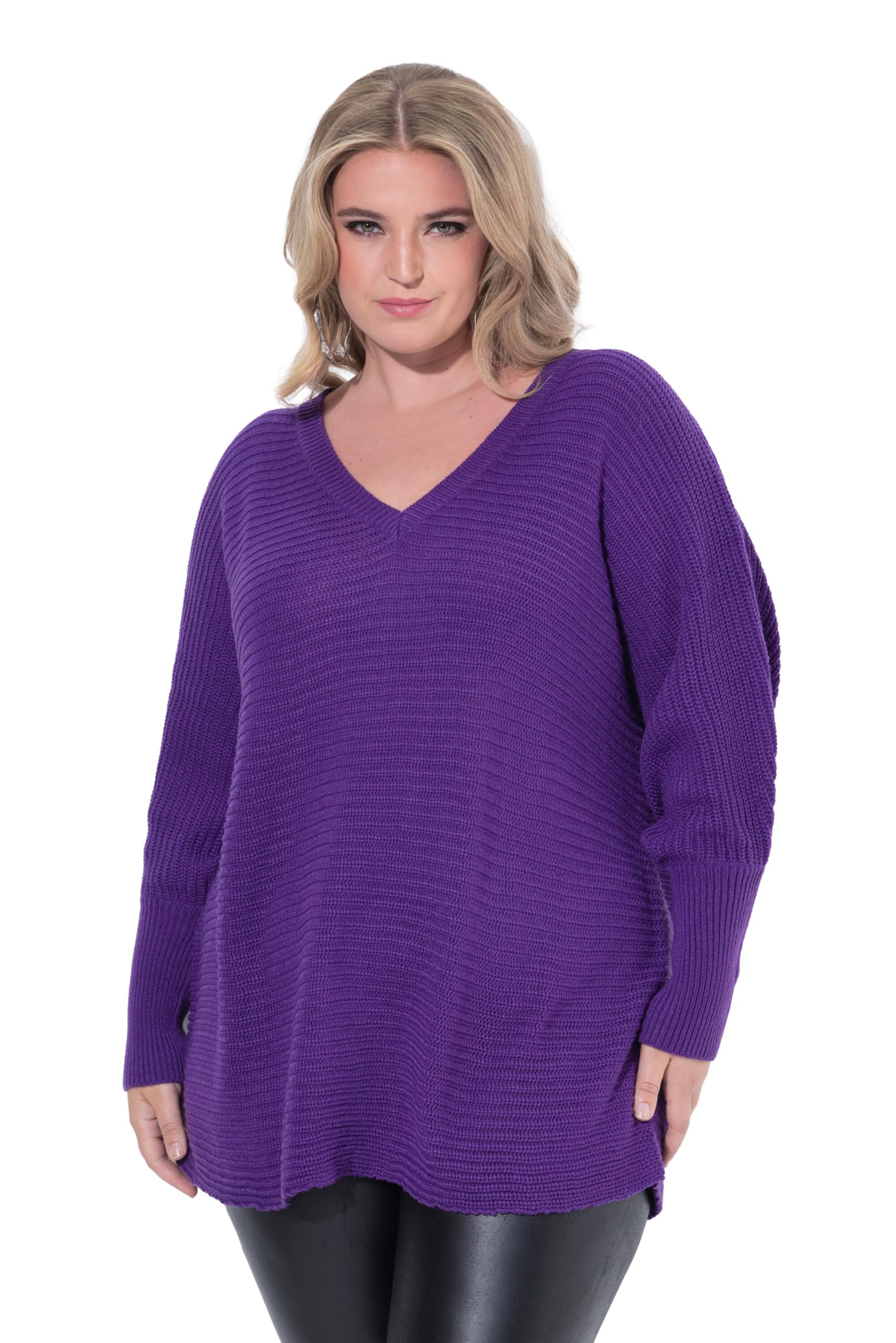 MIAMODA Damen große Größen Übergrößen Plus Size Pullover, Poncho-Look, V-Ausschnitt 835783