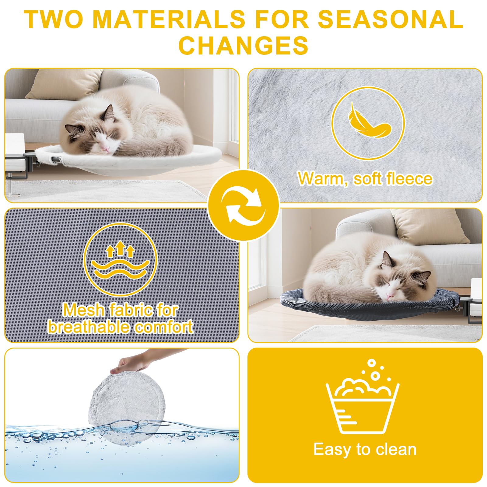 Yuning Cama para Gatos para Escritorio, Casa para Gatos de Interior Giratoria 360° con 2 Lavables Colchones Cálidos y Fríos, Cama de Escritorio Hamaca para Mascotas para Oficina en Casa, hasta 20kg