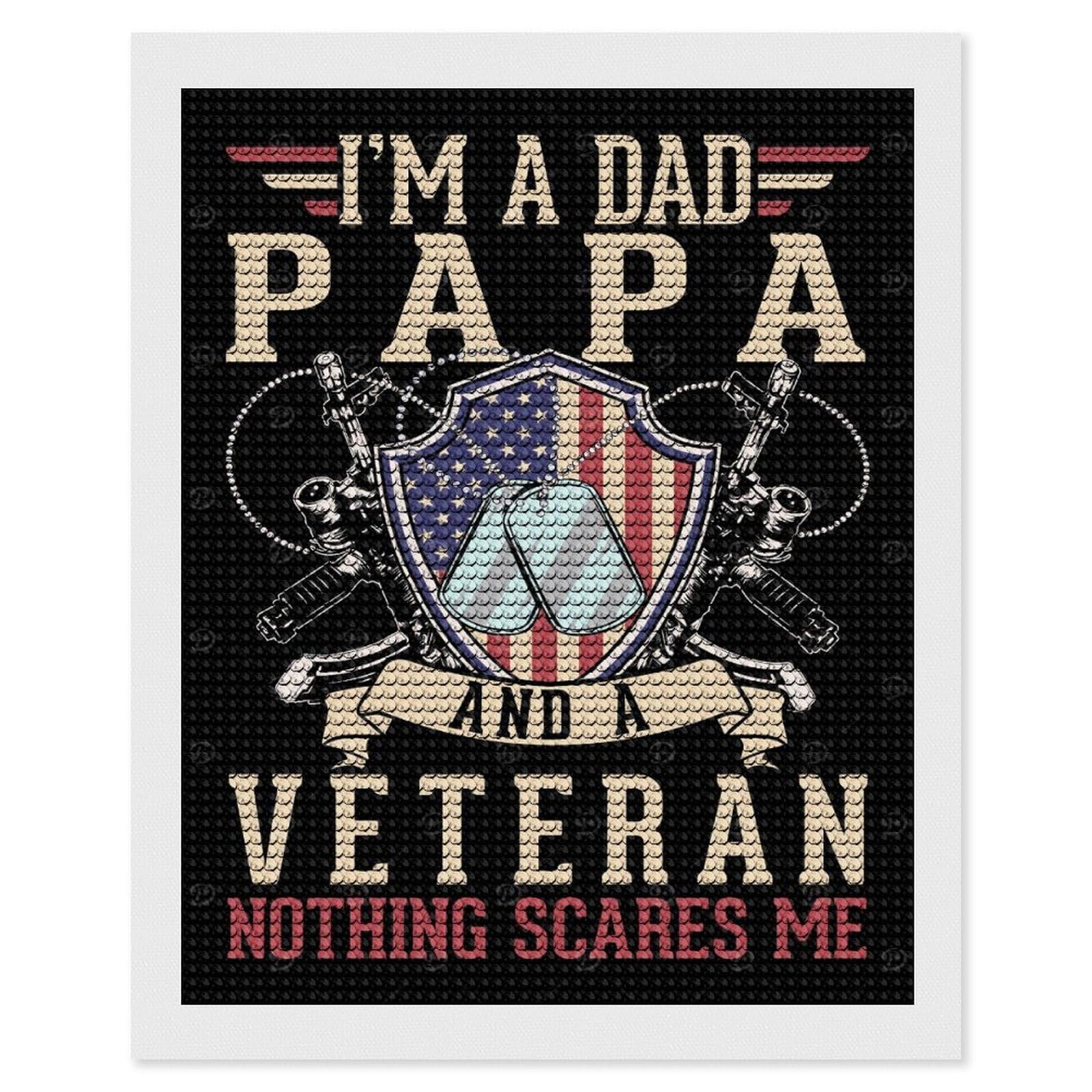 Junmoney Dad Papa US Veteran Diamond Painting Canvas Set 16"x20", for Adults, Sparkling Round Gems, Thoughtful Handmade Gift, Modern Decor