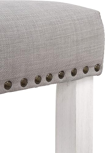 Miniatura 8 de WO Home Furniture Taburete de mostrador de 24 pulgadas, taburete tapizado sin espalda con patas blancas antiguas de madera para cocina (gris)