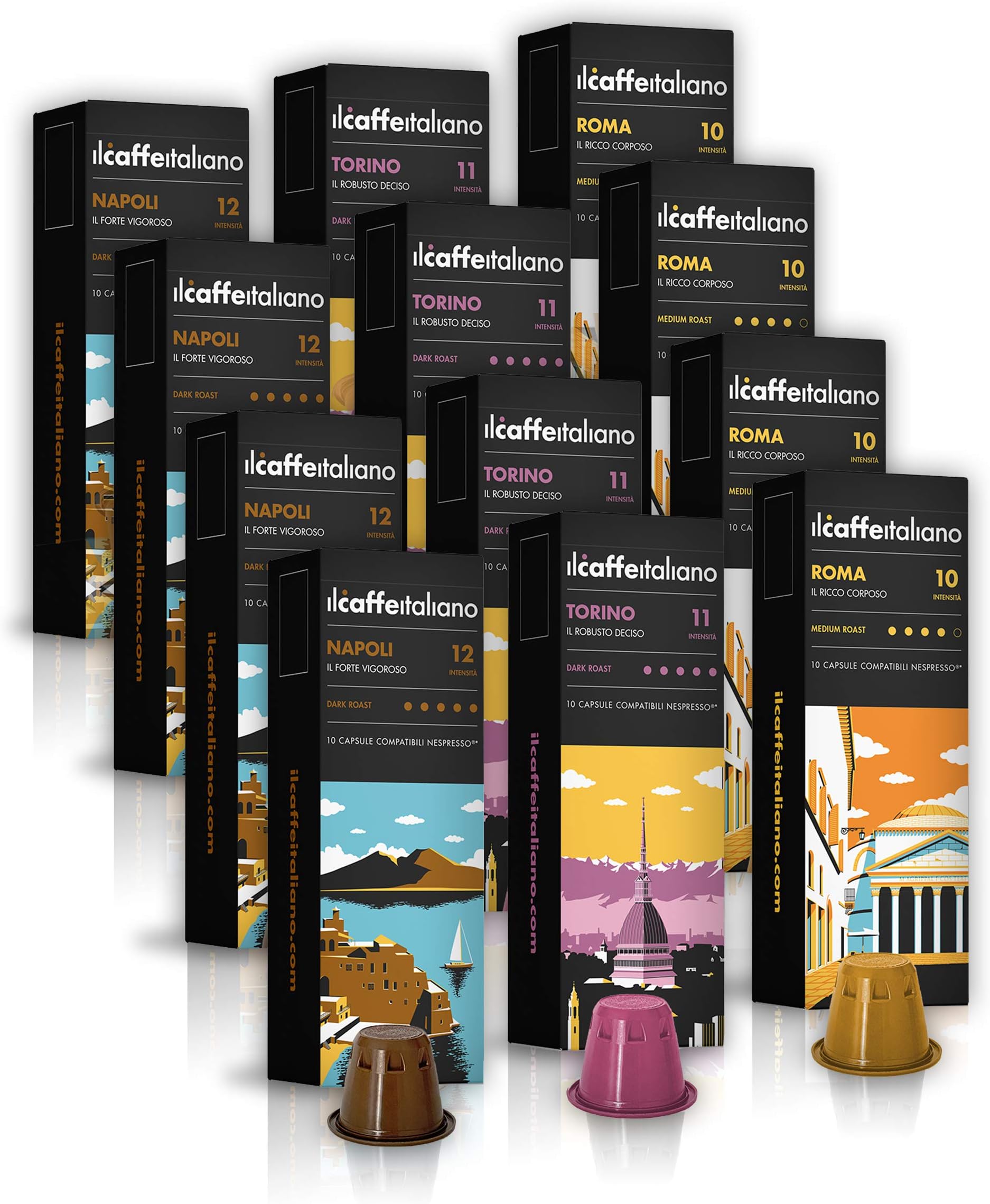 Il Caffé Italiano Coffee, Capsules Compatible with Nespresso OriginalLine, Certified Genuine Mama Mia Strong Intensity Pack, 120 Espresso Pods, Roasted in Sicily, Happiness Guaranteed