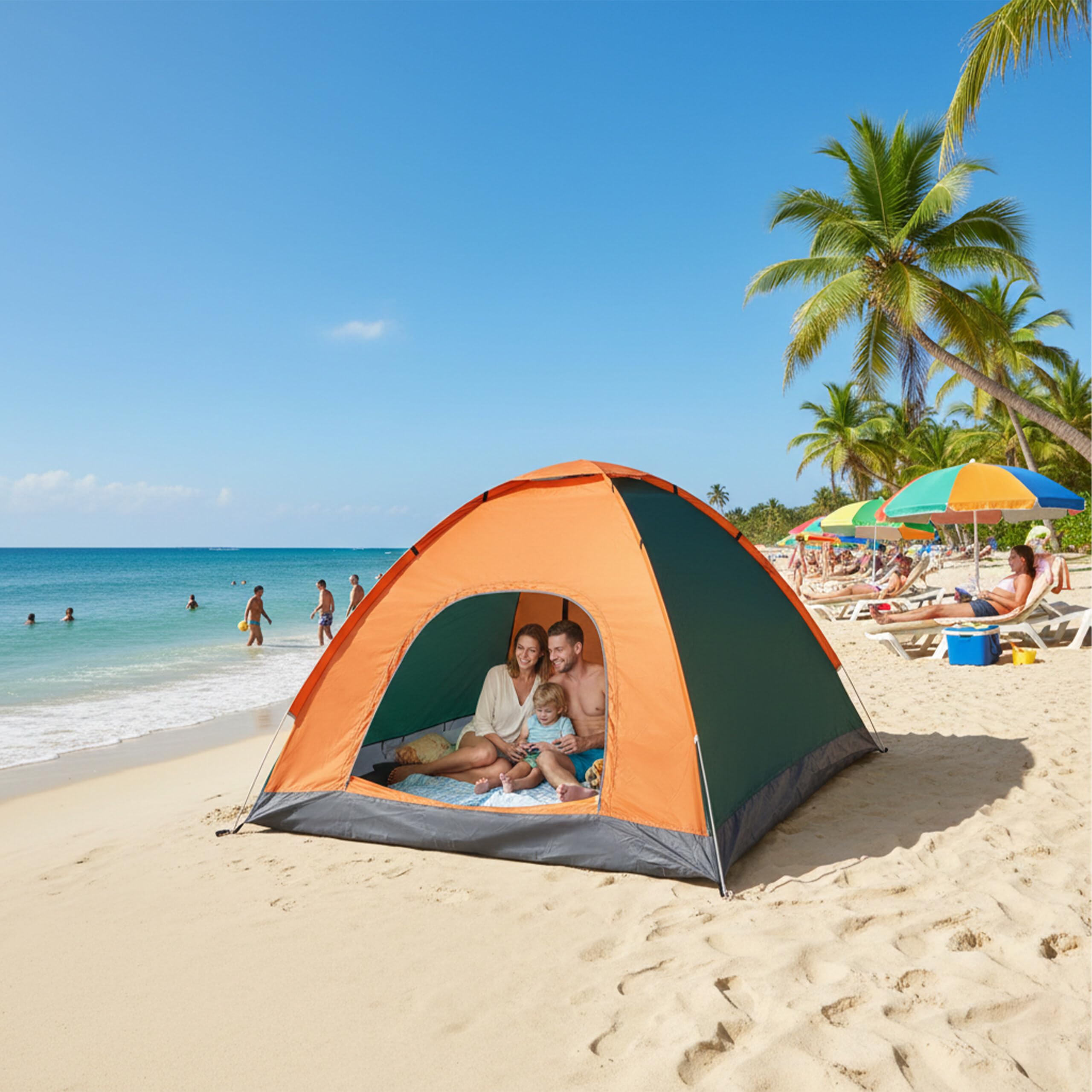 Relaxdays Tente de Camping Pop-up 3 Personnes Hydrofuge, randonnée, Festival, 135x200x200 cm, Bleu