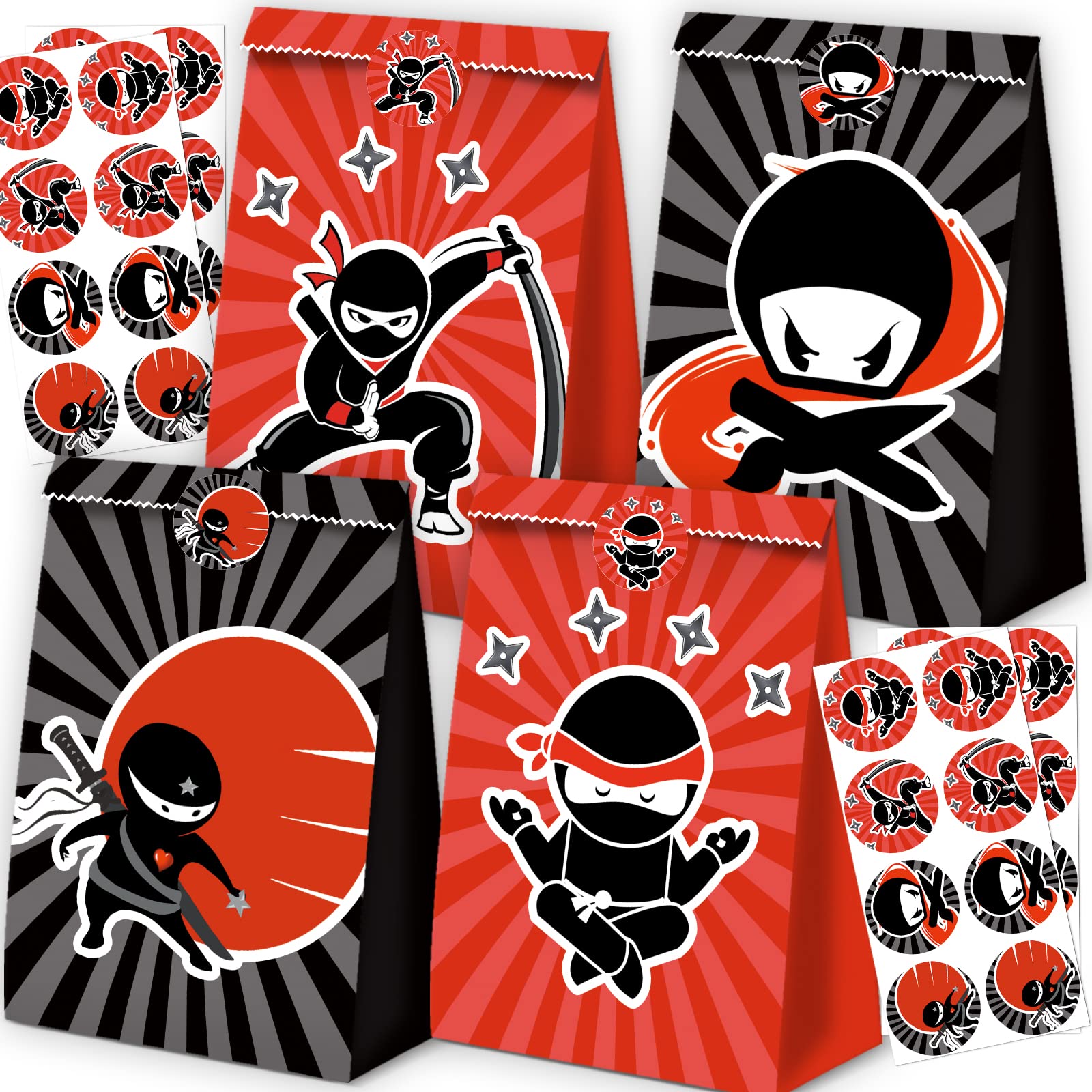WQT 24Pcs Ninja Party Favor Bags for Kids - Birthday Supplies, Goody Bags, Decorations in Black