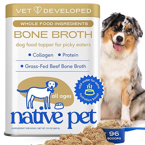 Native Pet Bone Broth for Dogs and Cats - Made with Real Beef Bone Broth, Dog Food Toppers for Picky Eaters - Provides Extra Hydration & Nutrition for Joint Strength, Immunity & Heart Health-96 Scoops - Beef - 96 Servings