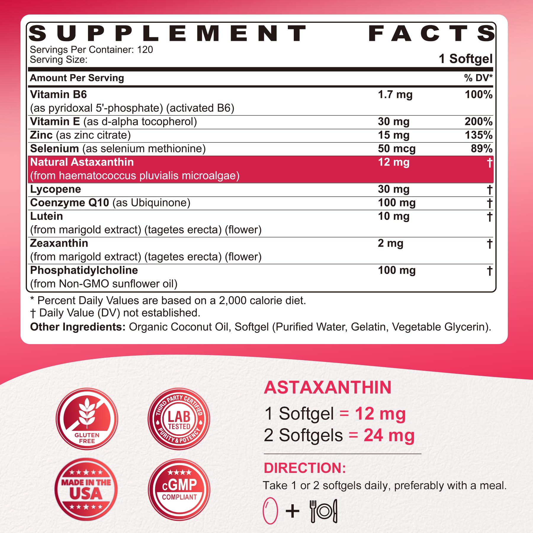 Liposomal Astaxanthin Supplements 12mg Lycopene, CoQ10, Lutein, Coconut Oil — Amazon image 2