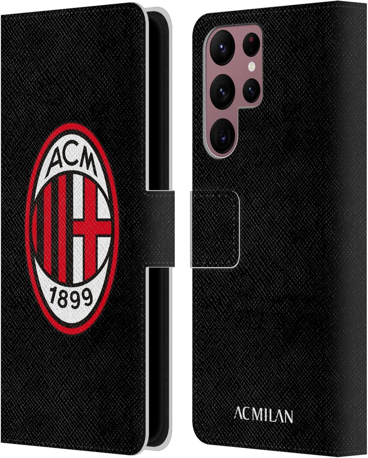 Head Case Designs Officially Licensed AC Milan Home 2021/22 Crest Kit Leather Wallet Case Compatible with Samsung Galaxy S22 Ultra 5G