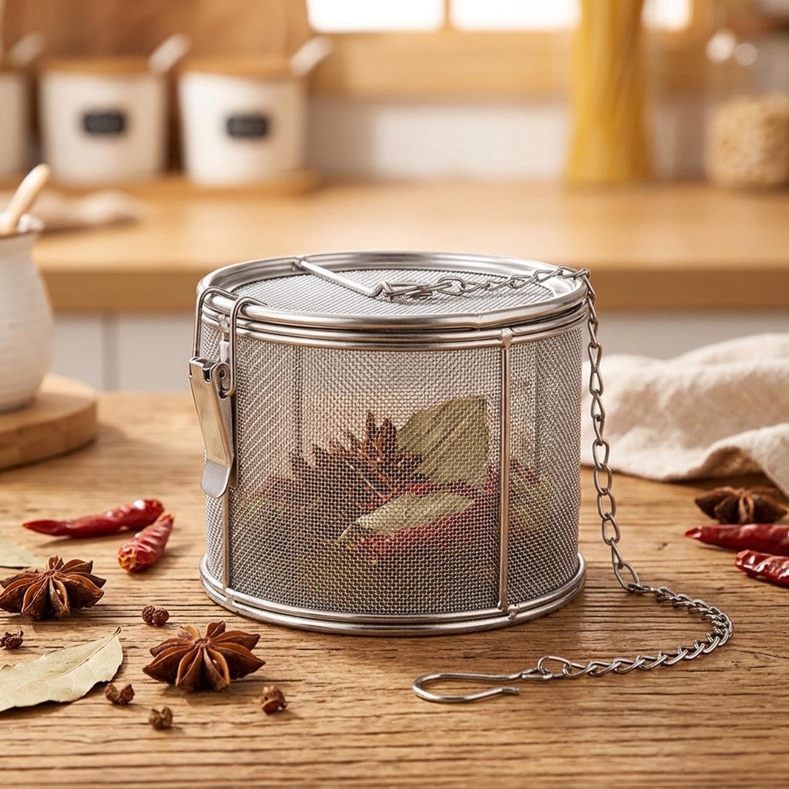 Colcolo Infuseur à thé portable en avec chaînette, panier à épices polyvalent, passoire à assaisonnement, infuseur à thé et épices pour restaurant, Diamètre 12cm