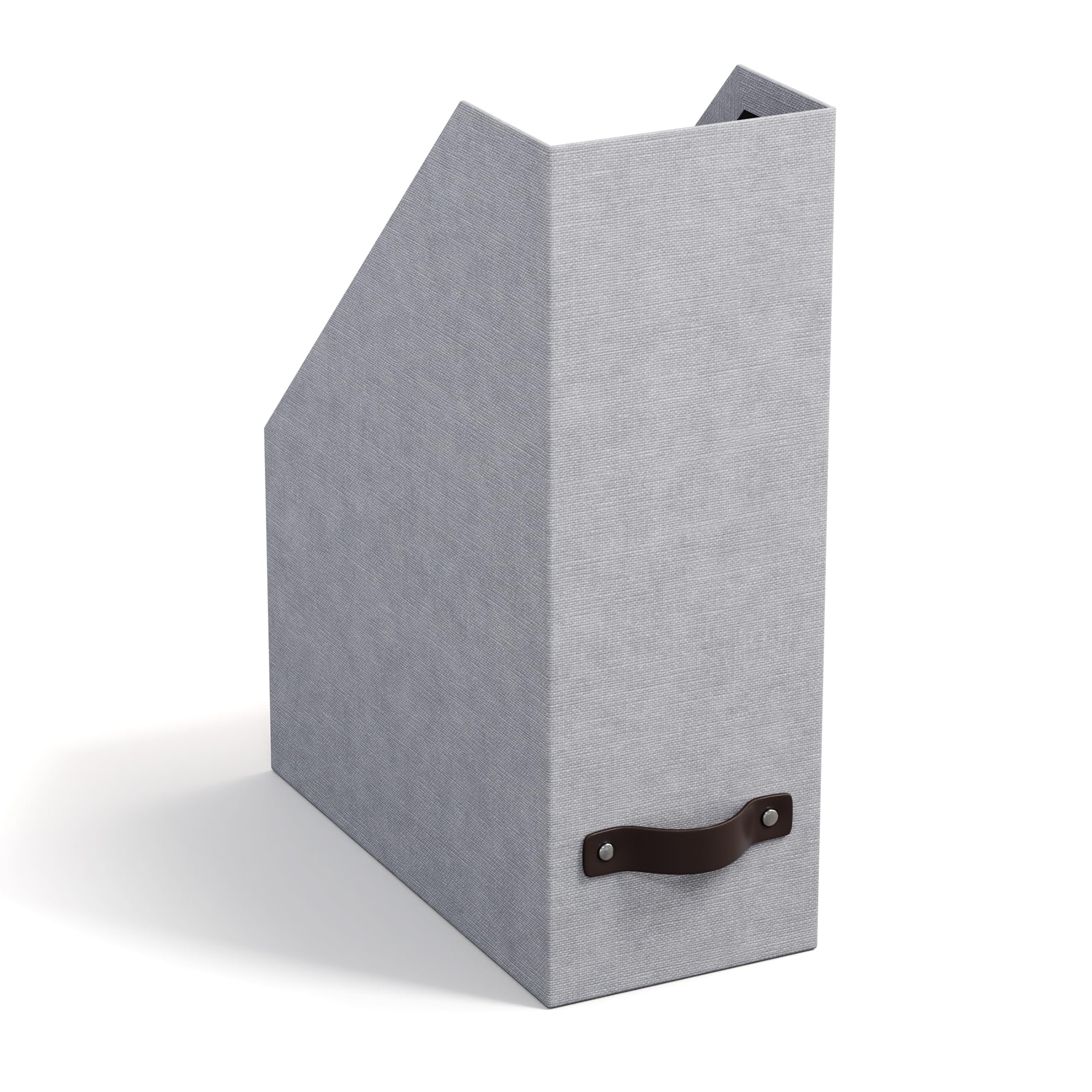 BIGSO ESTELLE Magazine File for Magazines, Magazines and Files - Practical Organiser Made of Fibreboard and Paper in Linen Look - Sturdy Magazine Holder with Handle - Light Grey