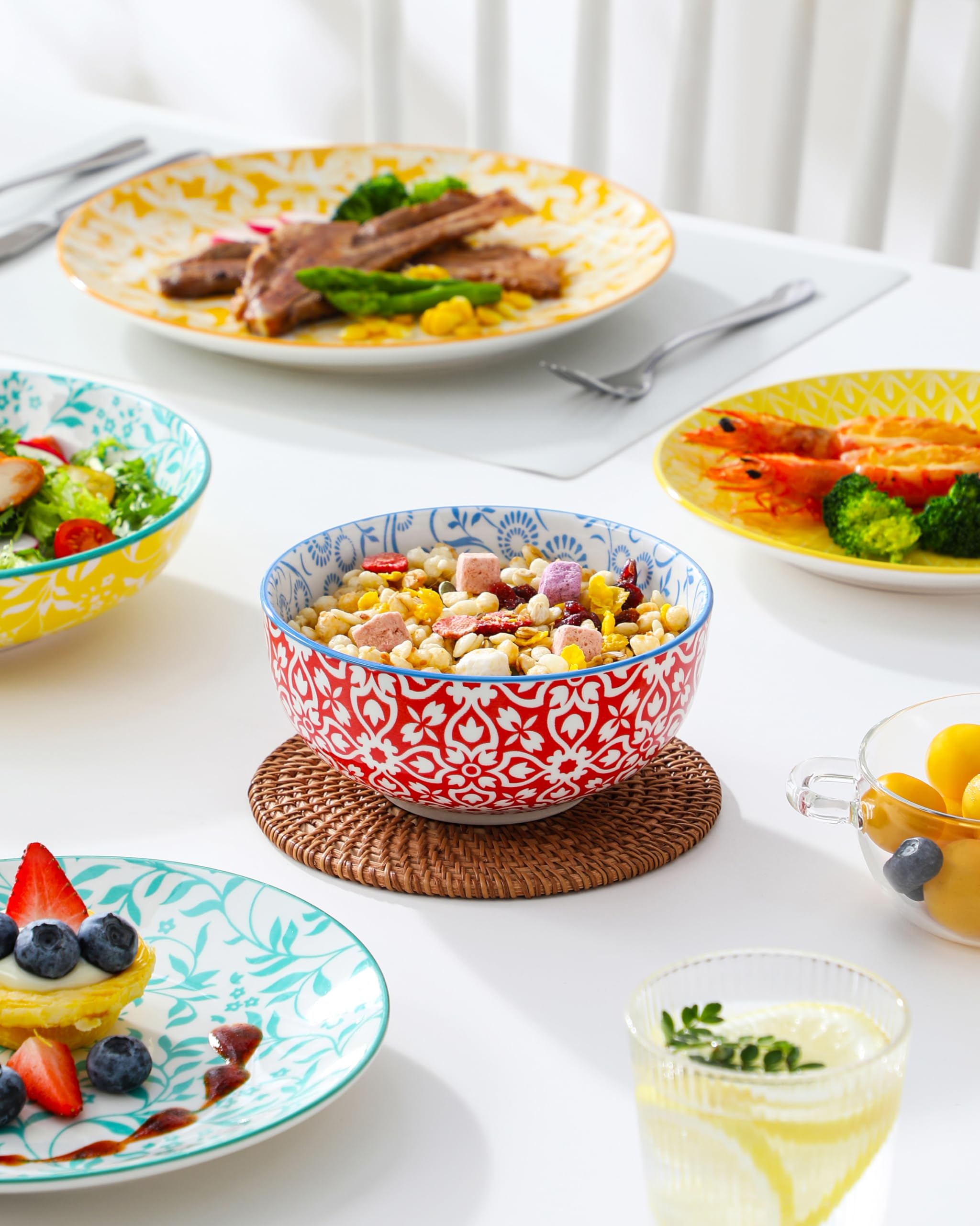 vancasso SELENE Vajillas Completas 6 Personas, Juego de 24 Piezas Vajillas en Porcelana Pastel - 6 Platos Llanos, 6 Platos de Postre, 6 Cuencos para Pasta y 6 Cuencos, Apto para Lavavajillas