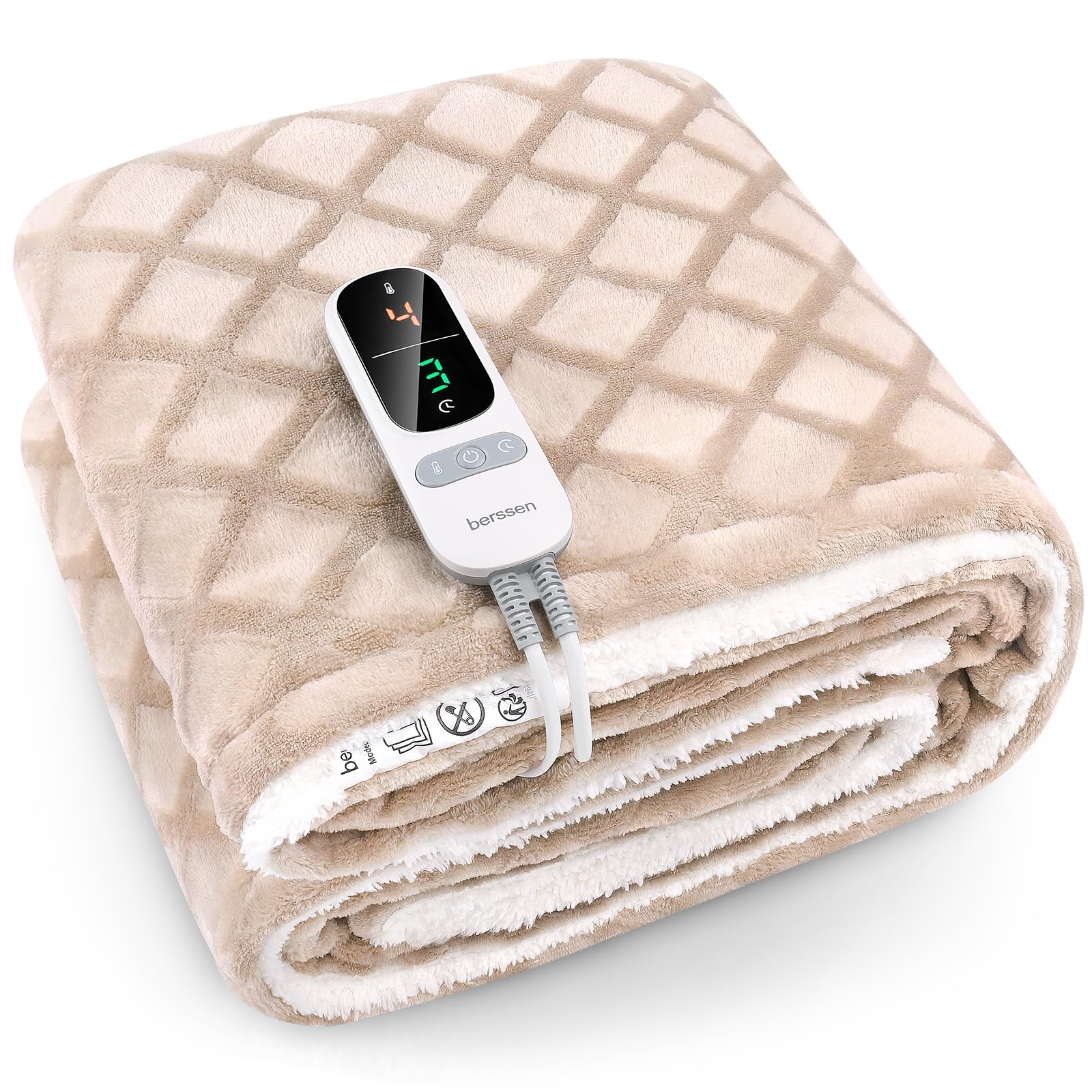 berssen Coperta Elettrica con Spegnimento Automatico, 6 livelli di Riscaldamento, 1–9 Ore, Protezione da Surriscaldamento, Coperta Elettrica per Casa e Ufficio, 130 x 180 cm, Marrone