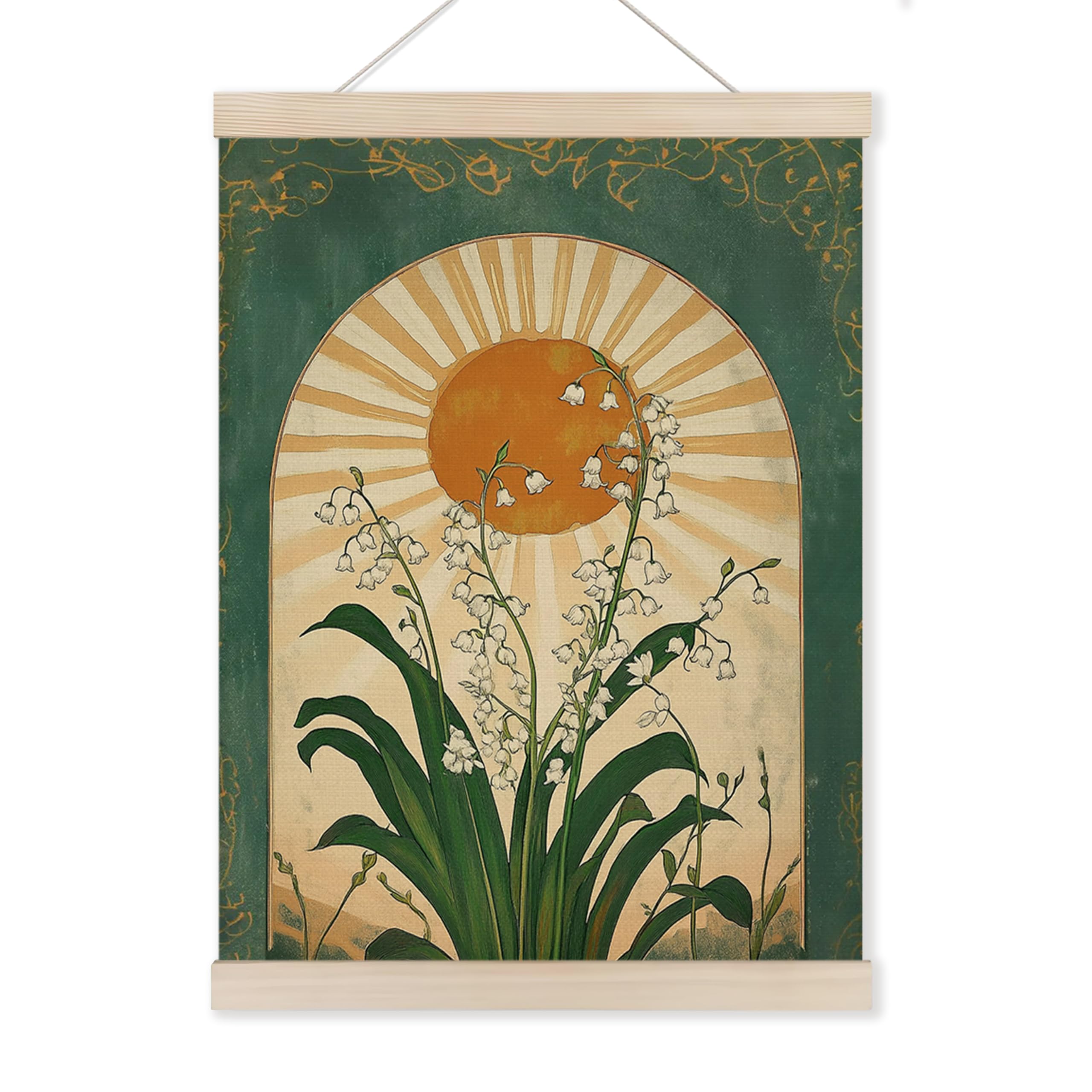 HUGANE Boho Floral Wall Decor, Lily of The Valley Wall Art Poster, Bohemian Wall Art, Boho Sunshine Floral Poster Wall Art Decor for Home Bedroom