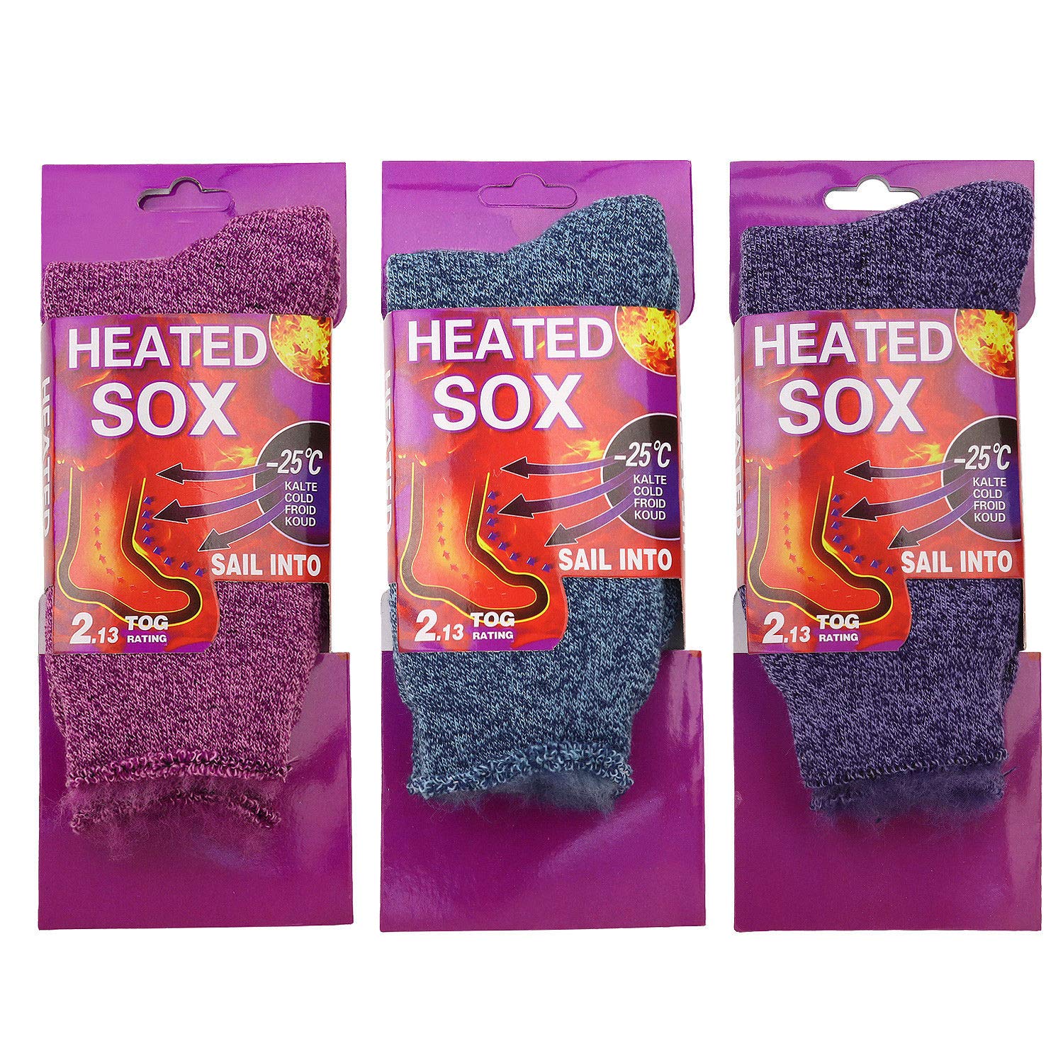 Falari Lot de 3 paires de chaussettes thermiques chauffantes pour l'hiver homme et femme, Women Assorted
