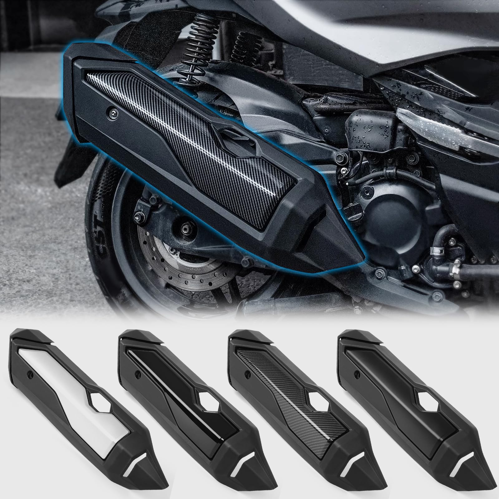 WOOGA Motorrad Auspuff Rohr Hitzeschild Abdeckung Schutz passend für HO&N&DA Forza 350 /NSS 350 Forza350 /NSS350 Zubehör 2021-2025 (Glänzend schwarz)