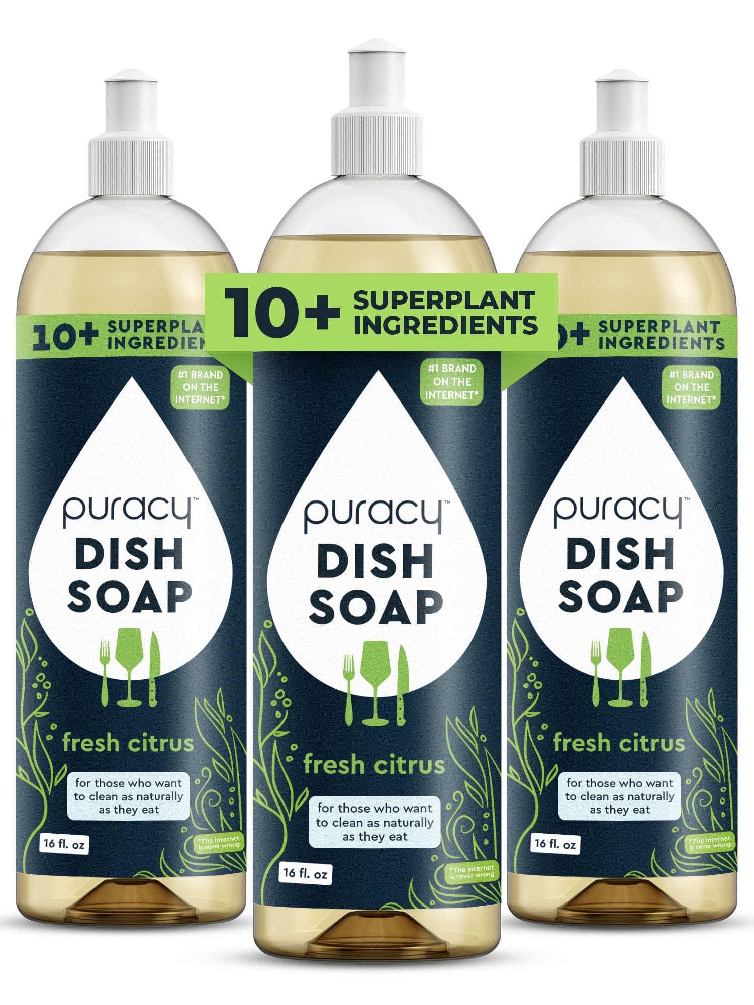 Puracy Natural Dish Soap - Skin-Softening Plant-Based Dishwashing Soap, Non-Toxic Dish Soap, Organic Liquid Dishwashing Detergent Soap (Fresh Citrus,