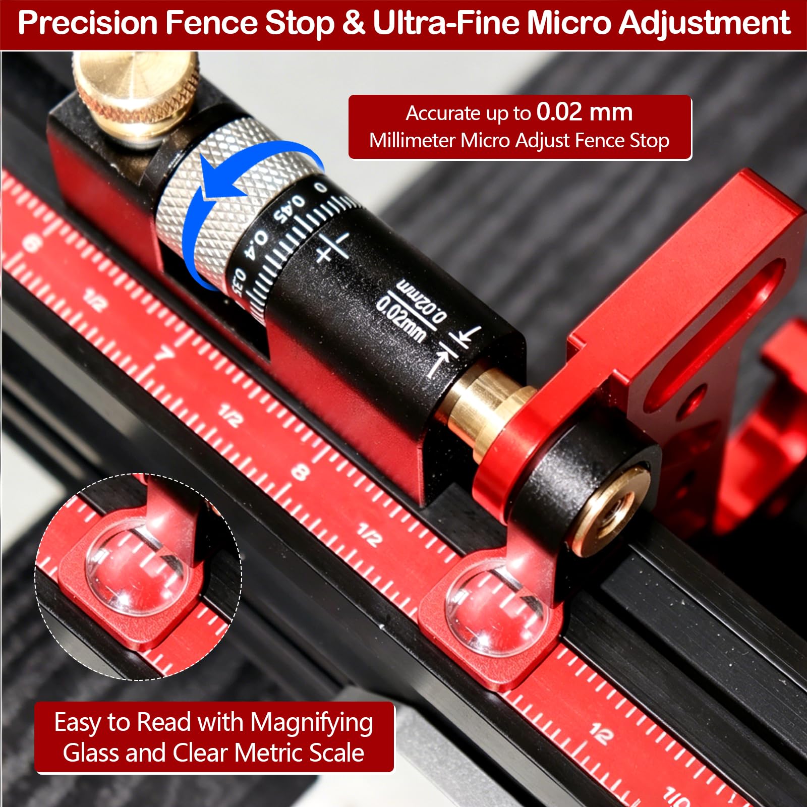 Guide d’onglet pour scie sur table, réglable de -60° à +60°, avec micro-ajustement & butée rapide, butée télescopique extensible jusqu’à 89 cm, compatible rainure en T 3/8" x 3/4" pour scie sur table